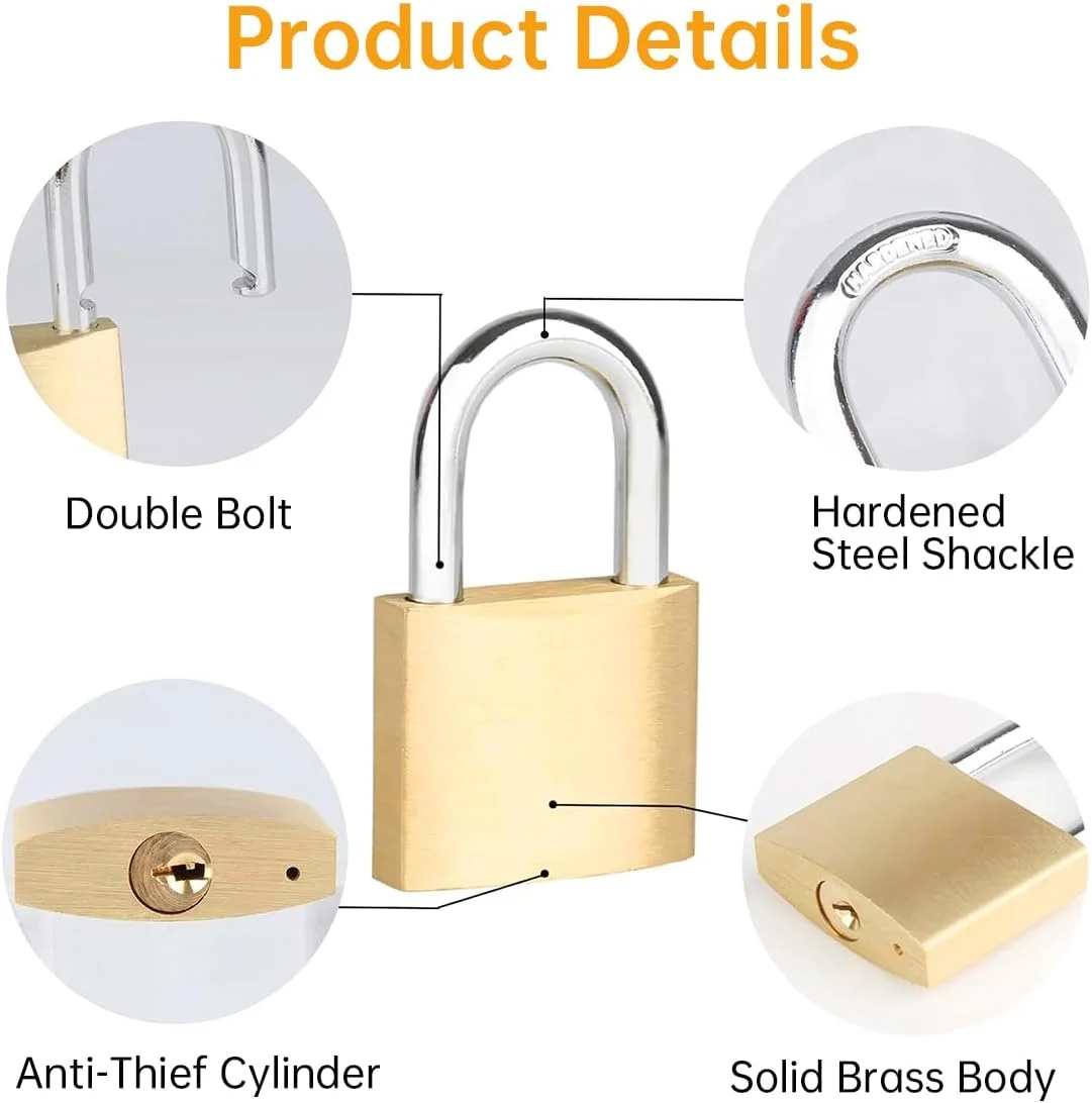 قفل آویز ECVV، یک عدد، قفل برنجی جامد ضد آب 75 میلی متر - قفل آویز با کلید برای سوله | واحد ذخیره سازی | مدرسه | قفسه باشگاه | حصار | جعبه ابزار | انبار Hasp | - طلایی