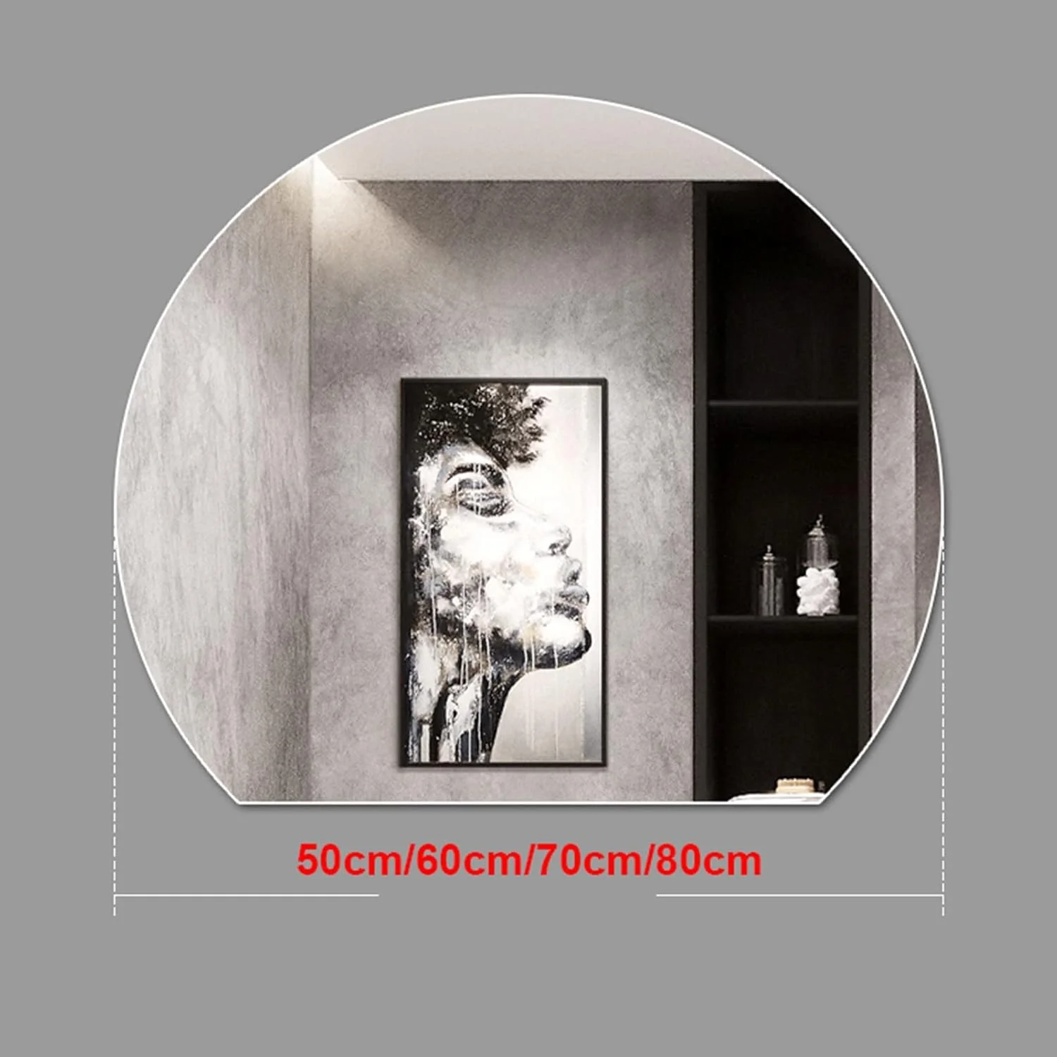 آینه نیم دایره بدون قاب حمام، آینه آرایشی شکل دار، آینه تزئینی، ضد انفجار ایمن، آینه شیشه ای نیم دایره برش پایین/چپ/راست، 50cm/60cm/70cm/80cm آینه نیم دایره بدون قاب حمام، آینه آرایشی شکل دار، آینه تزئینی، ضد انفجار ایمن، آینه شیشه ای نیم دایره برش پایین/چپ/راست، 50cm/60cm/70cm/80cm