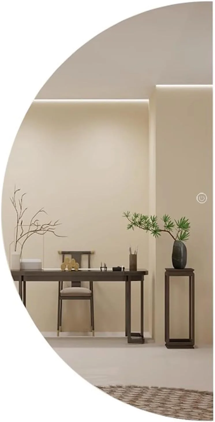 آینه حمام نیم دایره با چراغ، آینه حمام LED روشن با دیمستر و سوئیچ حسگر لمسی، نور LED کم نور 3 رنگ، آینه روشویی حمام (رنگ: چپ، اندازه: 19.7*39.4 اینچ/50