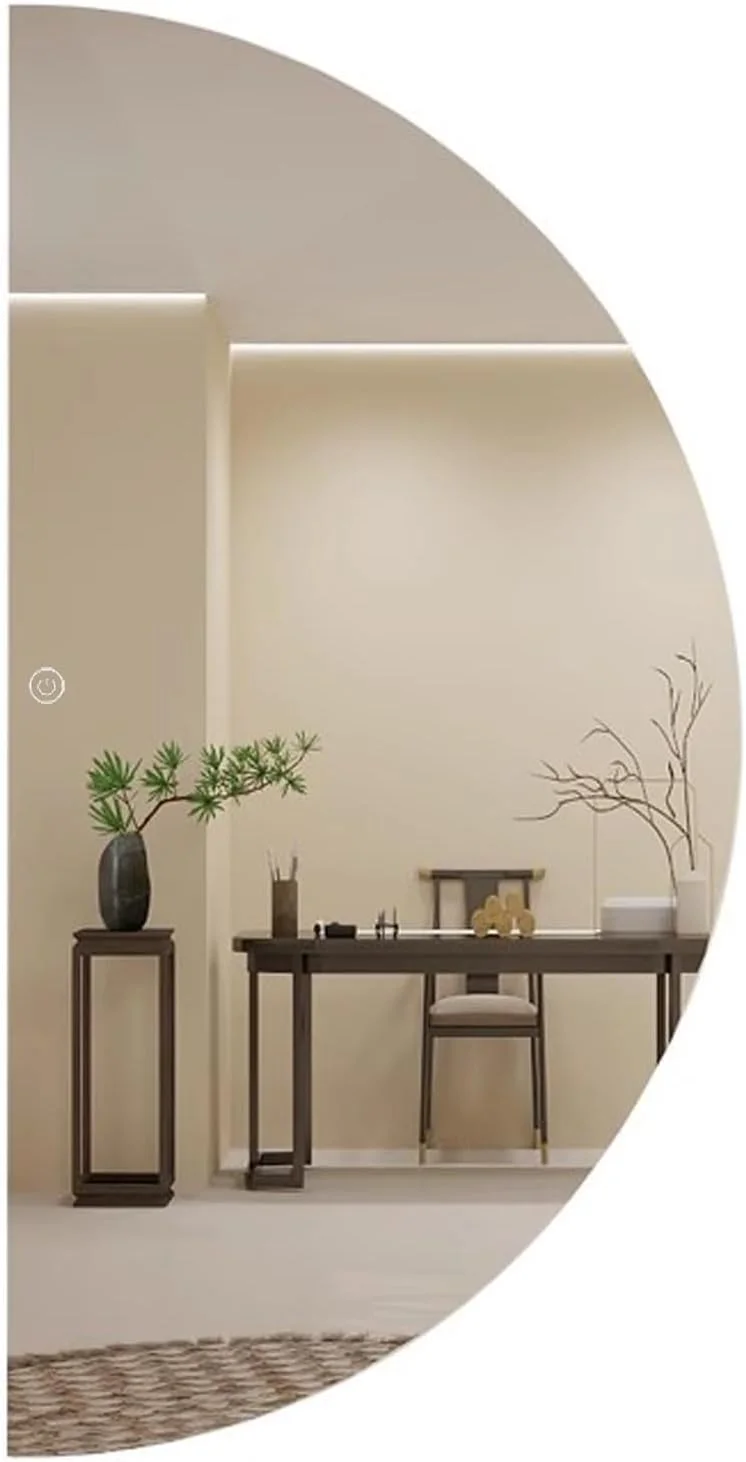 آینه حمام نیم دایره با چراغ، آینه حمام LED روشن با ضد بخار و سوئیچ حسگر لمسی، نور LED کم نور 3 رنگ، آینه روشویی حمام (رنگ: راست، اندازه: 19.7*39.4 اینچ/5