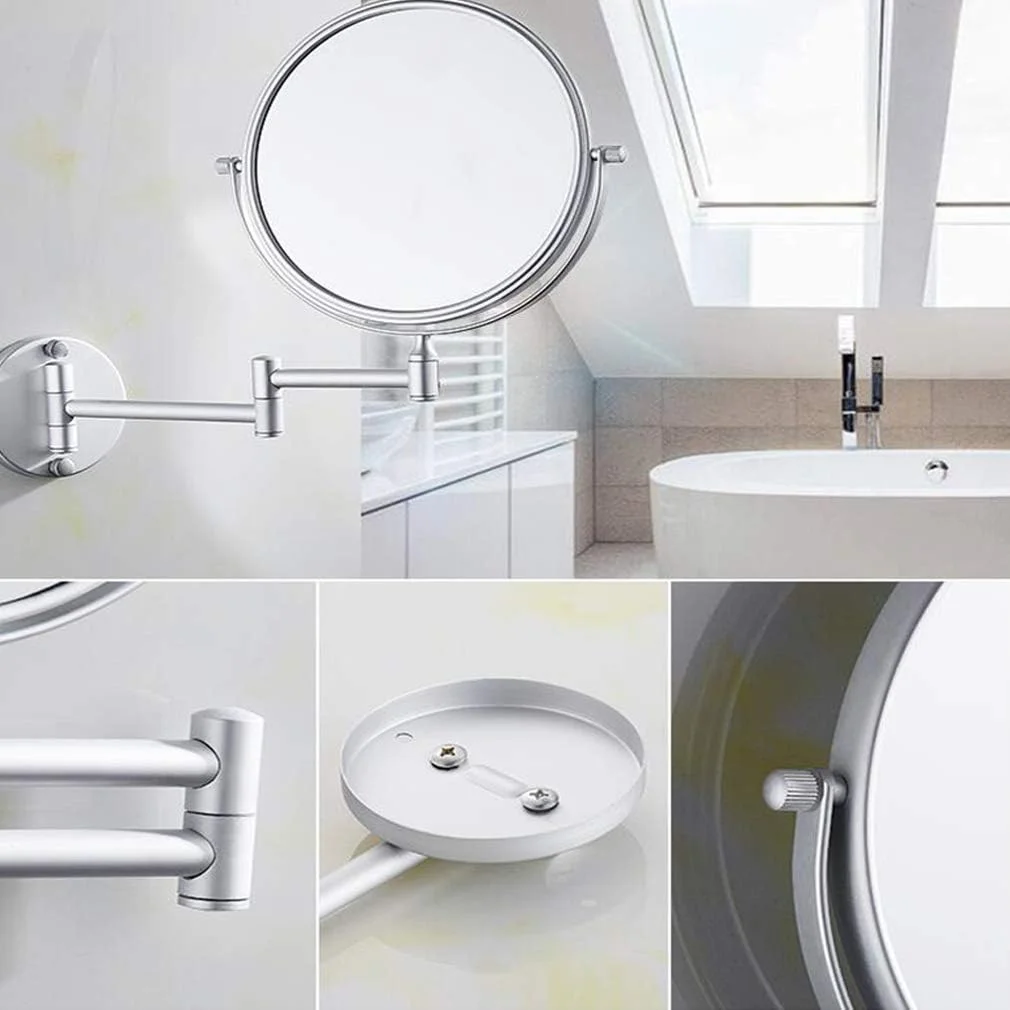 آینه آرایشی SEFVGHDF، آینه زیبایی دو طرفه دیواری با بزرگنمایی 3 برابری، آینه حمام با قابلیت افزایش طول و چرخش 360 درجه، آینه آرایشی، مشکی (رنگ: طلایی، اندازه: 8 اینچ) (نقره ای 8 اینچ)