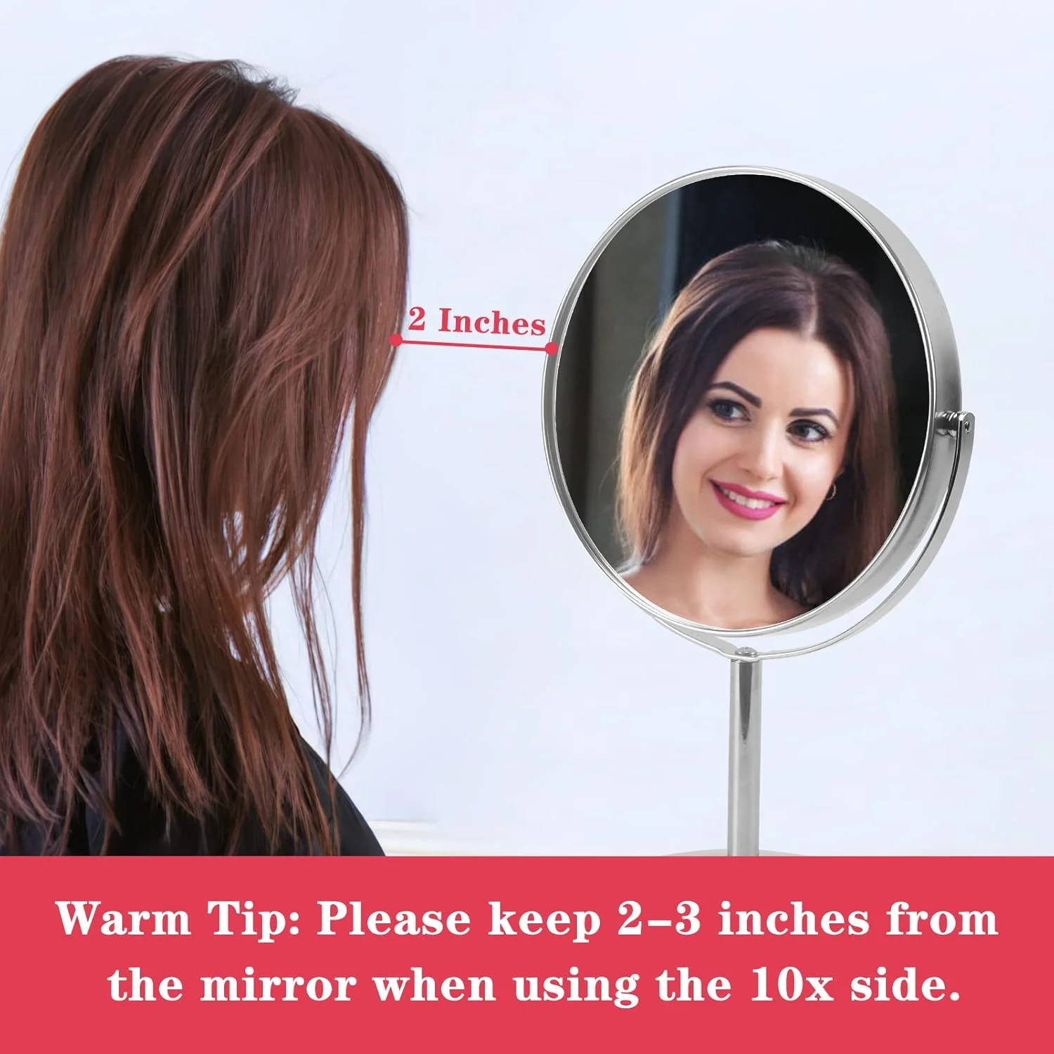 آینه آرایشی بزرگنمایی 10 برابر Schliersee، 8 اینچ، آینه رومیزی دو طرفه، آینه رومیزی چرخان ایستاده با بزرگنمایی 1X/10X برای میز آرایش، حمام، اتاق خواب