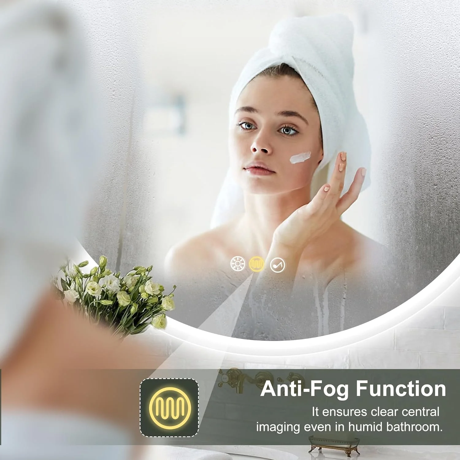 آینه گرد حمام S’bagno با چراغ‌های LED، 600 میلی‌متر، آینه حمام LED دیواری با بلوتوث، ضد بخار، 3000K-6500K، دیمر دار، شیشه حرارت دیده HD، حافظه، ضد آب IP44