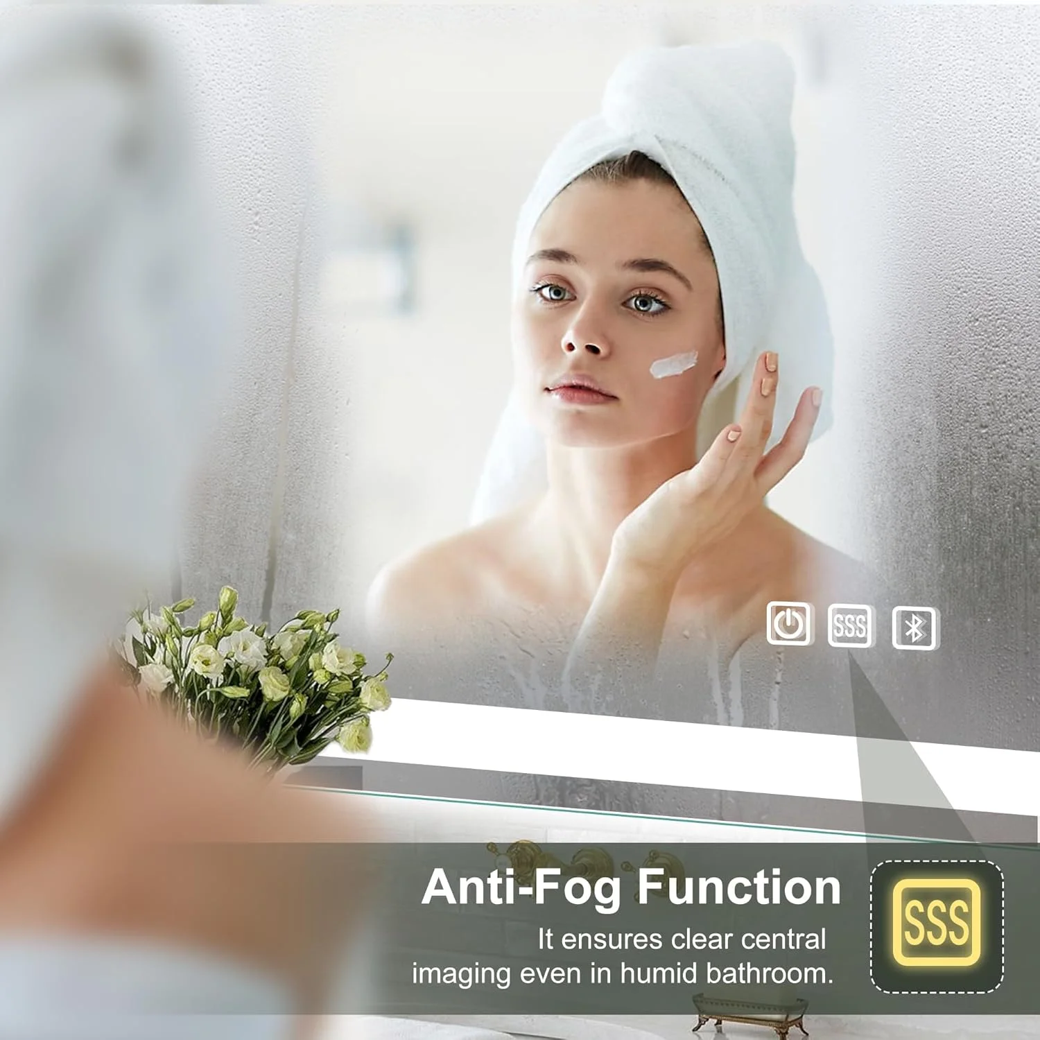 آینه حمام ال ای دی S'bagno با نور پس زمینه، ابعاد 101x71 سانتی متر و ویژگی های اضافی - بلندگوی بلوتوث/ضد بخار/عملکرد کم نور/کلیدهای لمسی/3 رنگ نور - قابلیت نصب در 2 جهت