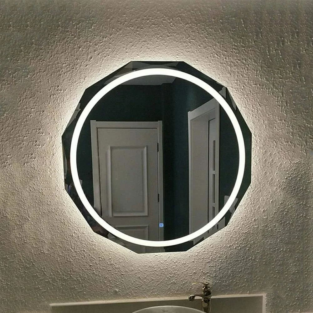 آینه حمام LED نورانی Samnuerly، آینه گرد بدون قاب، آینه روشویی دیواری |60/70/80 سانتی متر| کلید لمسی روشن/خاموش - نور سفید/گرم/دو رنگ (سه مدل اختیاری)