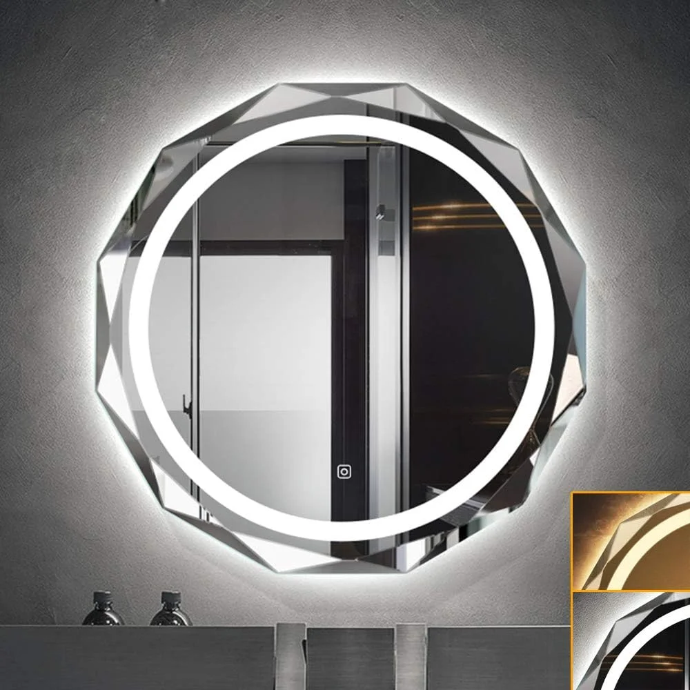 آینه حمام ال ای دی سامنورلی، آینه گرد بدون قاب، آینه روشویی دیواری |60/70/80 سانتی متر| کلید لمسی روشن/خاموش - نور سفید/گرم/دو رنگ (سه مدل اختیاری)