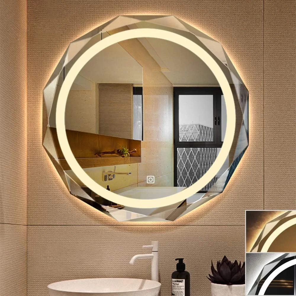 آینه حمام ال ای دی سامنورلی، آینه گرد بدون قاب، آینه روشویی دیواری |60/70/80 سانتی متر| کلید لمسی روشن/خاموش - نور سفید/گرم/دو رنگ (سه مدل اختیاری)