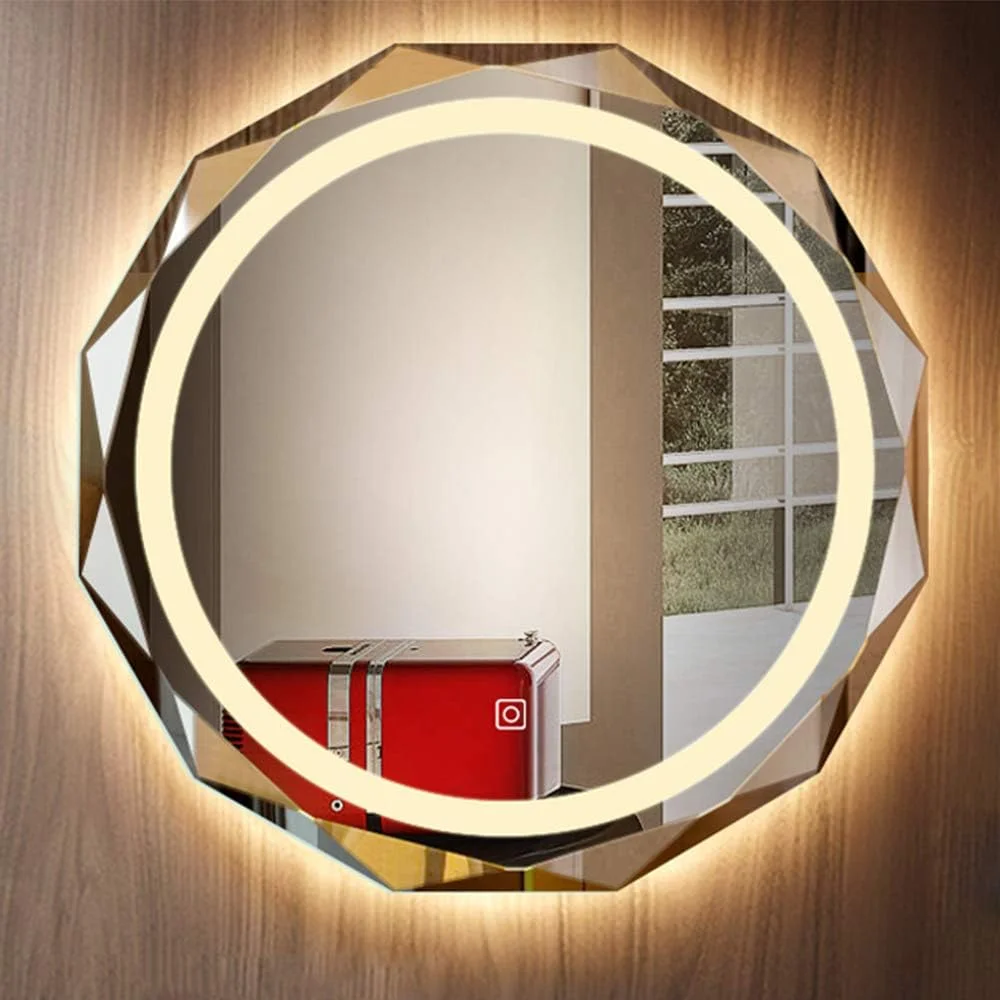 آینه حمام LED نورانی Samnuerly، آینه گرد بدون قاب، آینه روشویی دیواری |60/70/80 سانتی متر| کلید لمسی نور - نور سفید/گرم/دو رنگ (سه سبک اختیاری)