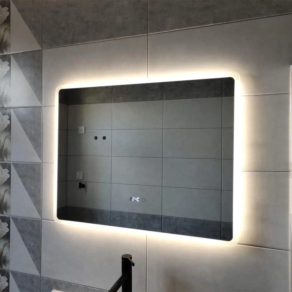 آینه دیواری Samnuerly بلوتوث/ آینه روشویی LED حمام / 800x600mm / روشنایی رنگ قابل تنظیم سوئیچ لمسی + ضد مه + دما زمان + آینه ضد انفجار / - نور سفید/گرم/زرد