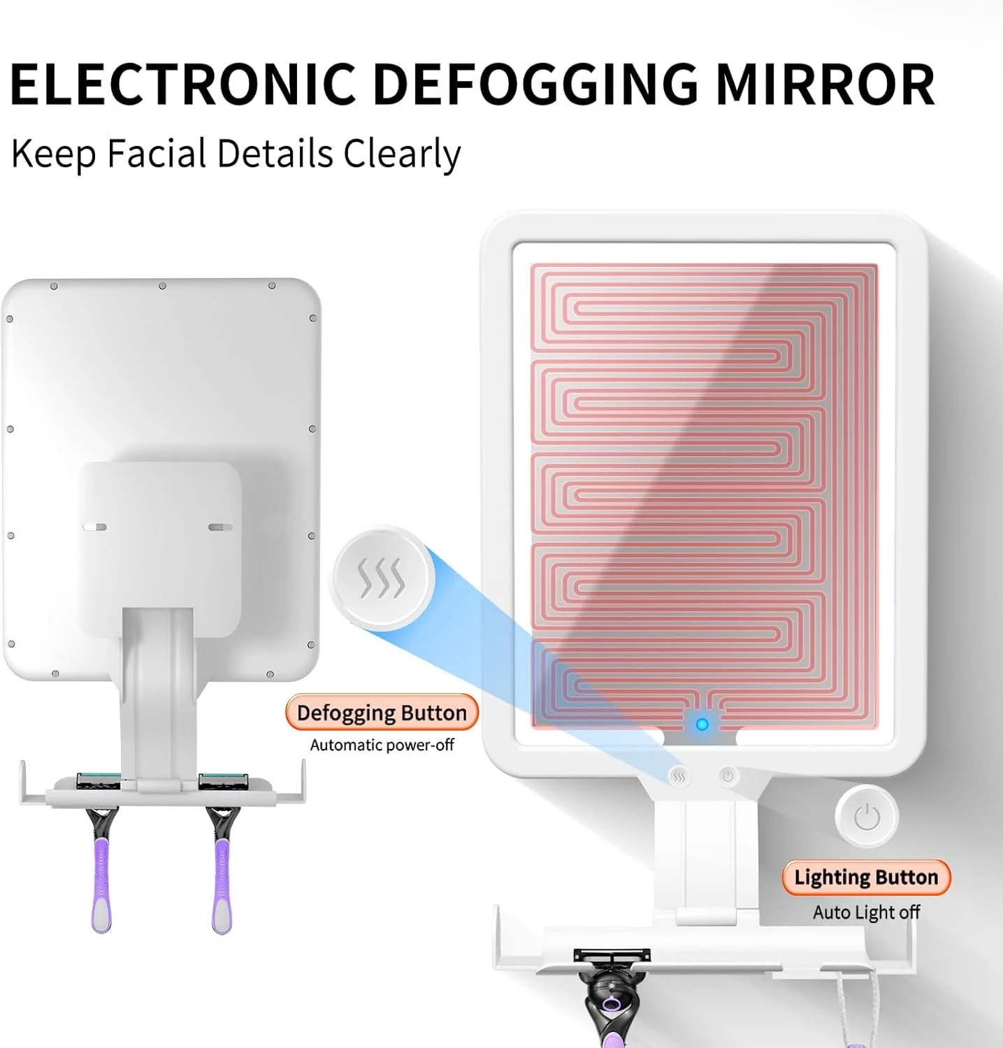 آینه دیواری بزرگ سایگنی مدرن با ابعاد 60 در 90 سانتی‌متر، مناسب حمام، دارای چراغ، سیستم ضد بخار الکترونیکی، نور سه رنگ قابل تنظیم، قابل شارژ، بدون بخار برای اصلاح، آرایش و دکوراسیون منزل