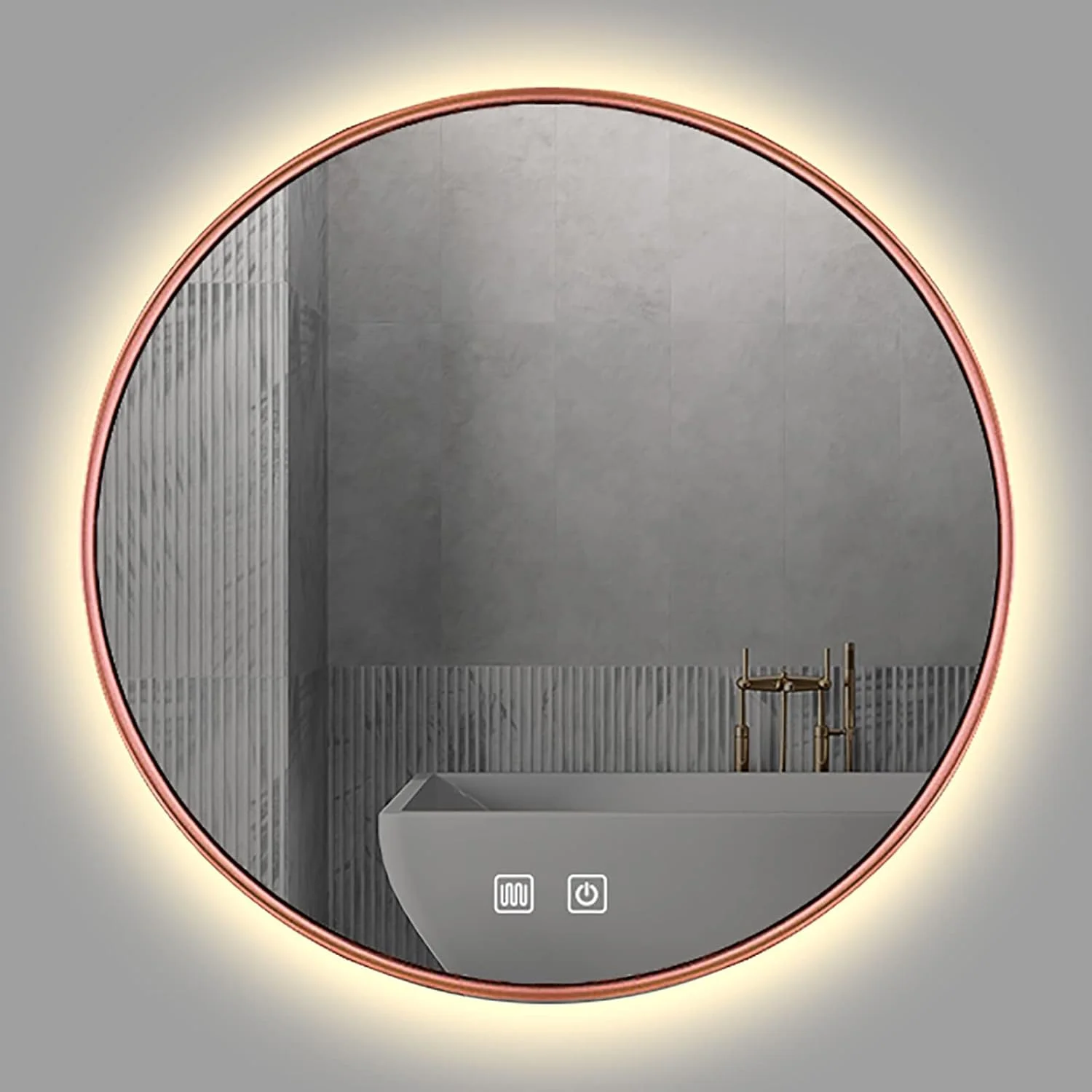 آینه گرد روشویی IlluminatLED - آینه ضد بخار LED دیواری - آینه آرایش با نور پس زمینه قاب فلزی - 3 رنگ نور LED با قابلیت تنظیم نور - ضد آب IP44، لمس دوگانه