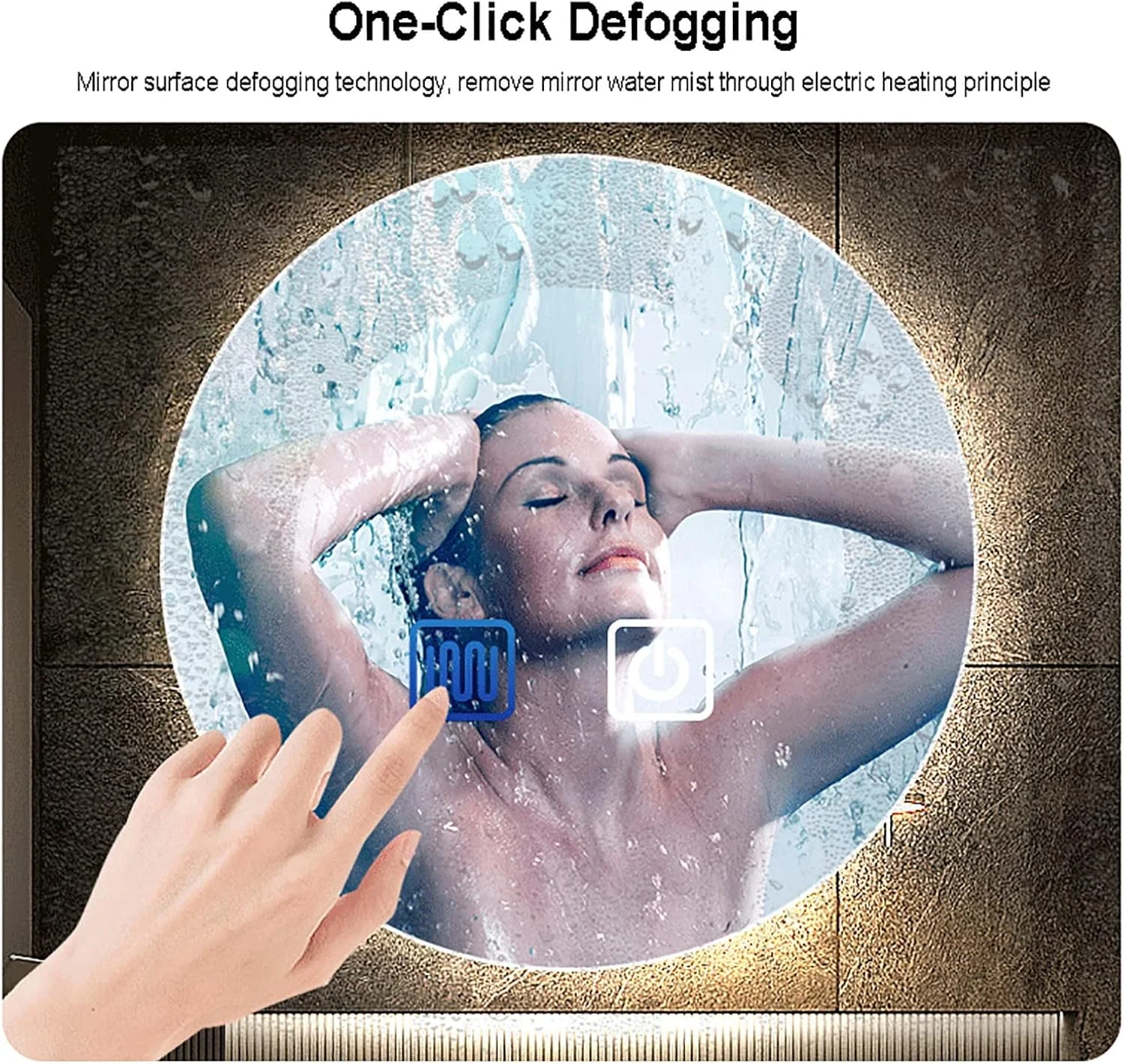 آینه حمام گرد نورانی - آینه روشویی ضد بخار دیواری - آینه آرایش با نور پس زمینه قاب فلزی - 3 رنگ نور LED قابل تنظیم - ضد آب IP44، لمس دوگانه (نقره ای 800x800 میلی متر)