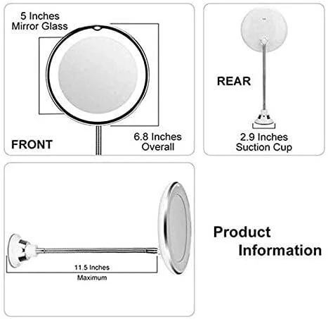 آینه آرایشی حمام با نور LED، بزرگنمایی 10 برابر، گردن غازی انعطاف پذیر با قابلیت چرخش 360 درجه و قابل تنظیم - نقره ای