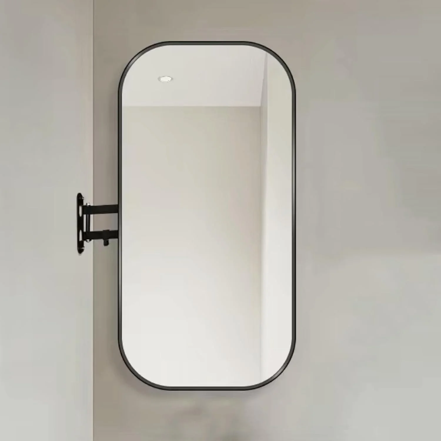 آینه دیواری گوشه ای چرخان، آینه حمام با قابلیت چرخش 360 درجه، آینه تزئینی با قاب فلزی، آینه آرایش، قاب آلومینیومی، HD، ضد انفجار (سایز: 50x80 سانتی متر) (31.5 اینچ طول x 19