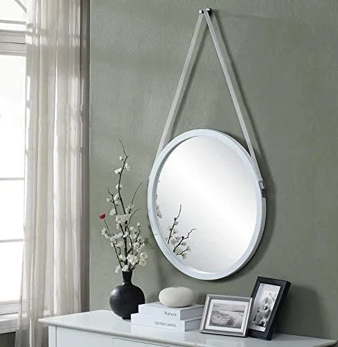 REJOON آینه آرایشی، آینه حمام، آینه رومیزی، آینه دیواری سفید، آینه چوبی دایره ای آویز تزئینی برای اتاق خواب/a/60Cm (رنگ: A، سایز: 30Cm)