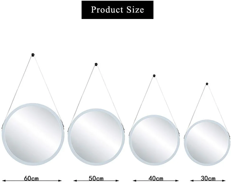 REJOON آینه آرایشی، آینه حمام، آینه رومیزی، آینه دیواری سفید، آینه چوبی دایره ای آویز تزئینی برای اتاق خواب/a/60Cm (رنگ: A، سایز: 30Cm)