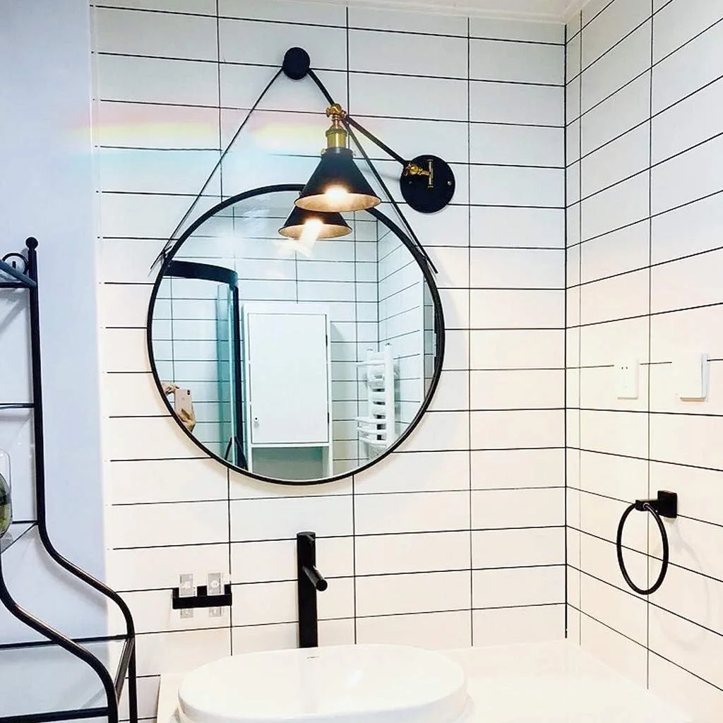 آینه آرایشی REJOON، آینه حمام، آینه رومیزی، قاب فلزی، سبک HD وینتیج، دکوری اتاق نشیمن/راهرو، A/40 سانتی متر (رنگ: A، سایز: 50 سانتی متر)