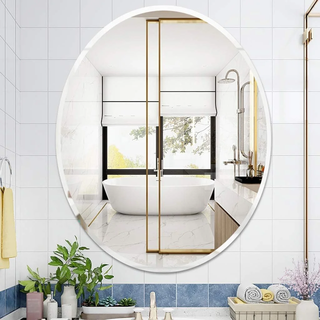 آینه آرایشی REJOON، آینه حمام، آینه رومیزی، آینه اصلاح بیضی بدون قاب تراش خورده، آینه تزئینی هندسی با 2 قلاب آویز برای اتاق خواب/a/40X60Cm آینه آرایشی REJOON، آینه حمام، آینه رومیزی، آینه اصلاح بیضی بدون قاب تراش خورده، آینه تزئینی هندسی با 2 قلاب آویز برای اتاق خواب/a/40X60Cm