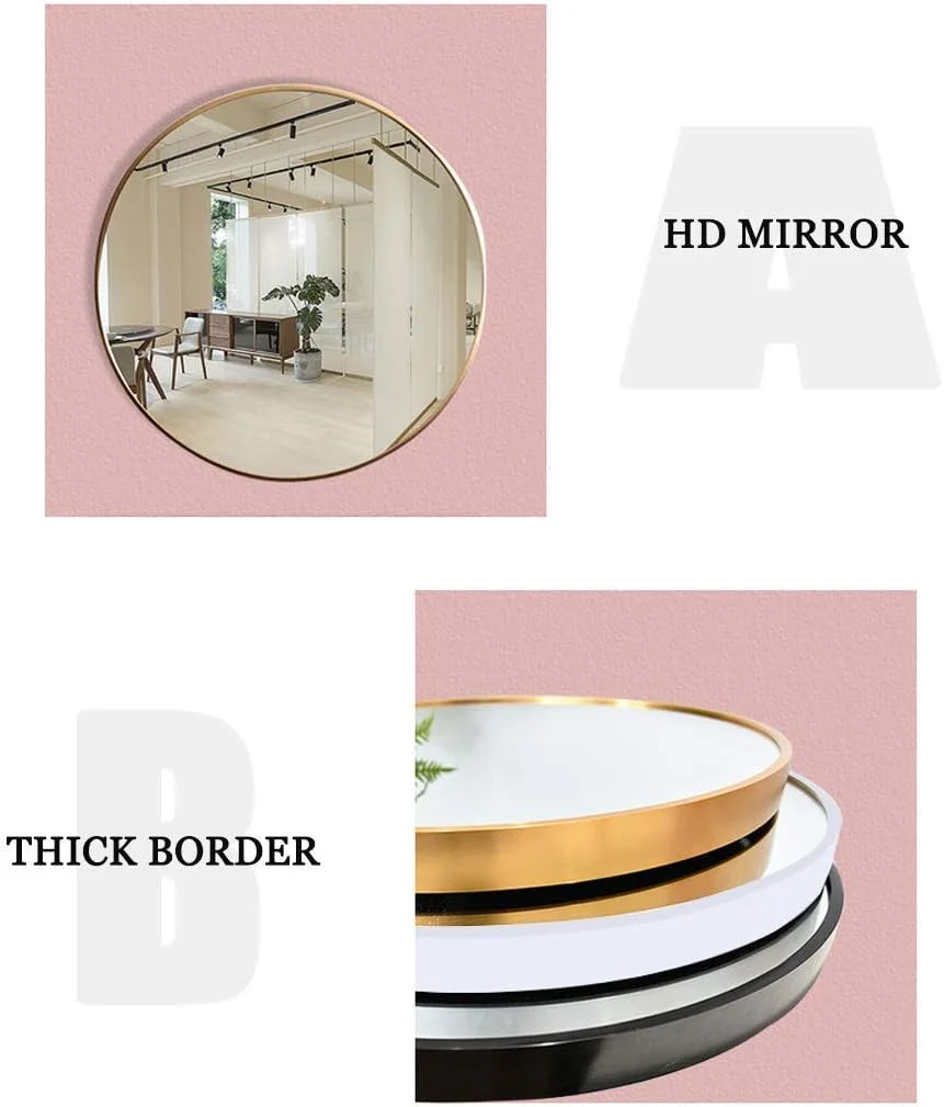 آینه آرایشی REJOON، آینه حمام، آینه رومیزی، آینه دیواری با قطر گرد، آینه قاب فلزی مدرن با قفسه / مشکی / 40 سانتی متر (رنگ: مشکی، اندازه: 50 سانتی متر)
