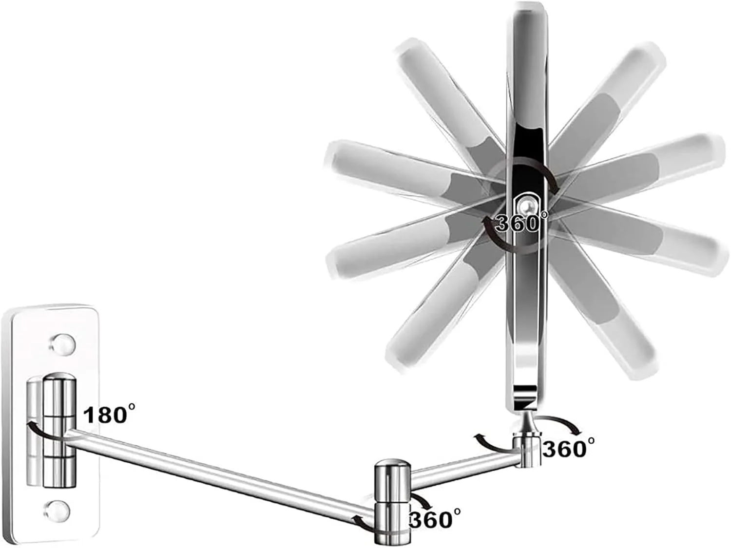 آینه مستطیلی 8 اینچی، آینه آرایشی LED دو طرفه، شیشه بزرگنمایی 3X، آینه آرایشی دیواری، آینه تاشو، آینه حمام با چرخش 360 درجه