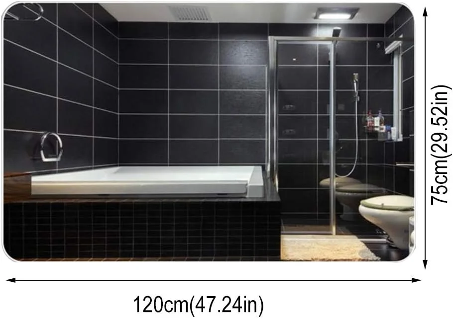 آینه حمام مستطیلی LED، آینه آرایشی دیواری با کلید لمسی فوق حساس، نمایشگر زمان/دما و ضد بخار، ابعاد 75x120 سانتی متر