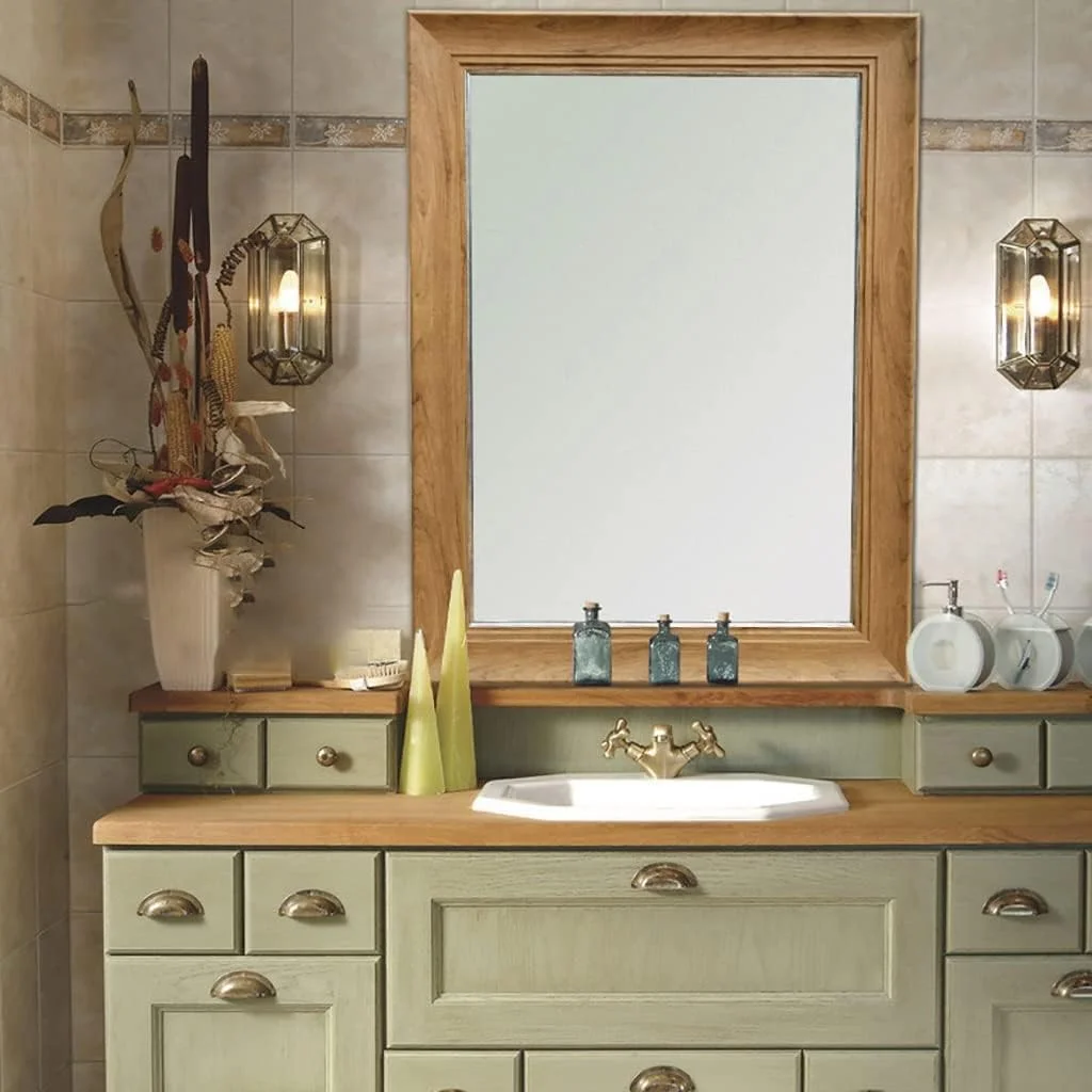 آینه دیواری مستطیلی دکوراتیو، آینه دیواری دکوری، آینه حمام، آینه آرایش، آینه میز آرایش اتاق خواب، آینه دکور راهرو، آینه دیواری وینتیج (رنگ: چوب، سایز: 50 * 70 سانتی متر)