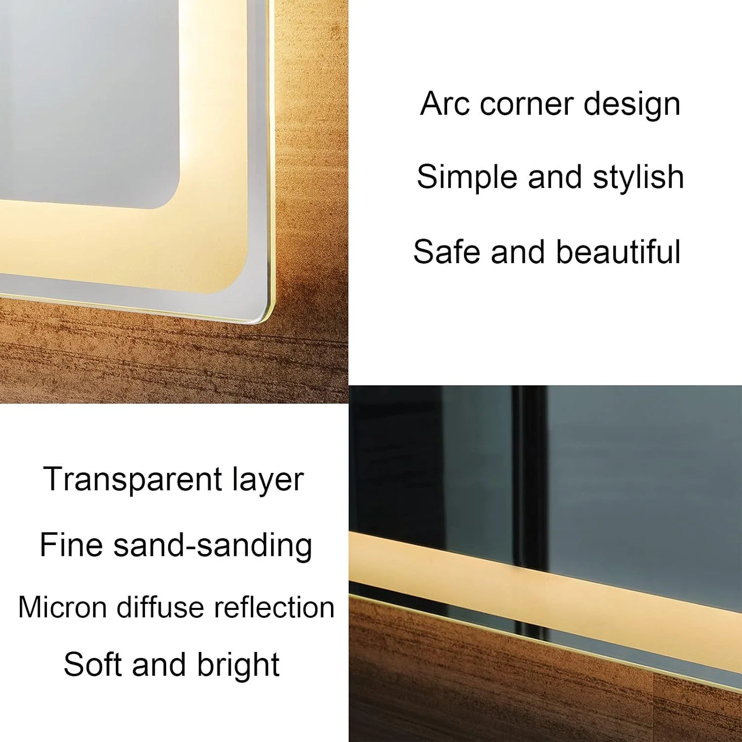 آینه روشویی LED مستطیلی، 28/32/47 اینچ، آینه حمام با کلید لمسی، آینه آرایش روشن با قابلیت تنظیم نور، آینه تزئینی، با 3 رنگ نور 3000K-6000K، I، 28inx35.5in (70cmx90cm)