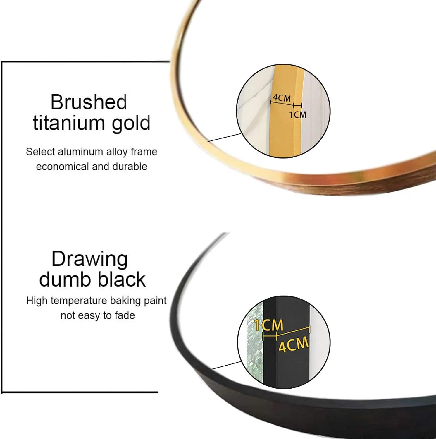 آینه دیواری مستطیلی، آینه حمام، آینه اصلاح 24 اینچی، با قاب آلیاژ آلومینیوم، آینه دیواری HD، برای دکوراسیون منزل، اتاق نشیمن، سرویس بهداشتی، ورودی (طلایی 40X60C)