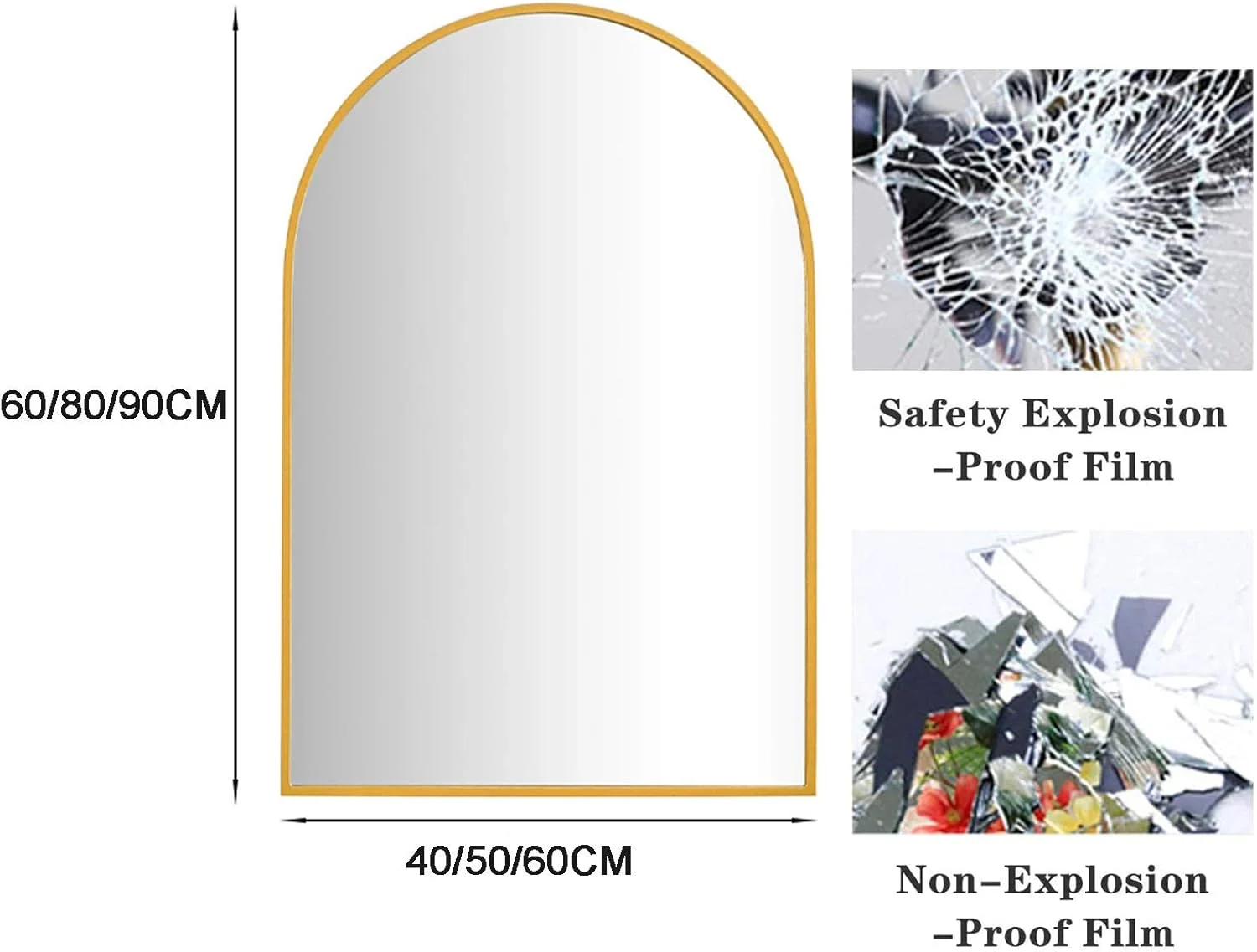آینه دیواری مستطیلی، آینه حمام، آینه اصلاح 24 اینچی، با قاب آلیاژ آلومینیوم، آینه دیواری HD، برای دکوراسیون منزل، اتاق نشیمن، سرویس بهداشتی، ورودی (طلایی 40X60C)