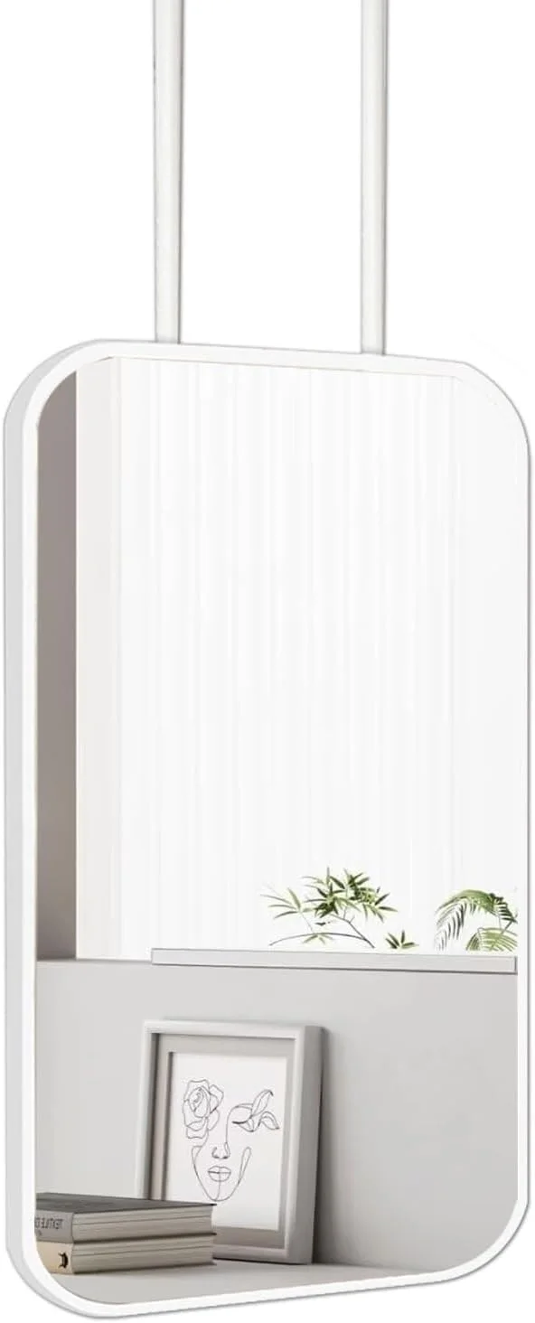 آینه آرایشی بوم با قاب فلزی نوردیک، آینه مستطیلی حمام، آینه آویز سقفی برای دیوار، شناور سفید با میله های دوتایی (40cmx70cm) آینه آرایشی بوم با قاب فلزی نوردیک، آینه مستطیلی حمام، آینه آویز سقفی برای دیوار، شناور سفید با میله های دوتایی (40cmx70cm)