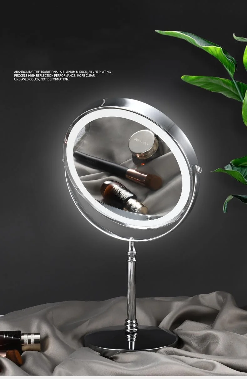 آینه آرایشی چراغ دار، آینه بزرگنمایی دو طرفه 8 اینچی قابل شارژ با 3 رنگ نور، چرخش 360 درجه، کنترل لمسی، آینه روشویی با قابلیت تنظیم روشنایی
