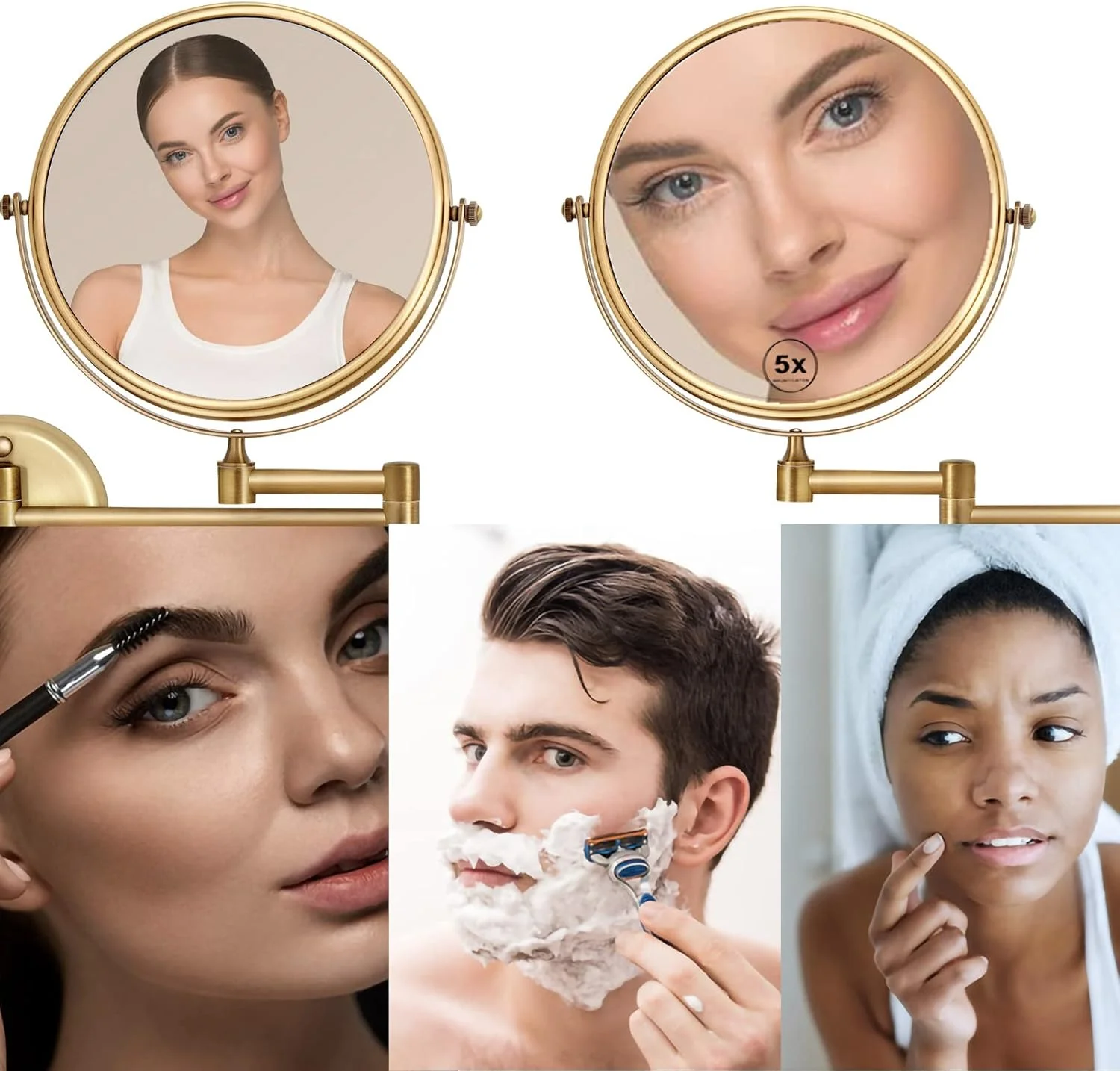 آینه آرایشی بزرگنمایی 5X برنجی 8 اینچی RECKODOR، نصب شده روی دیوار، آینه آرایشی با بازوی چرخشی 360 درجه، آینه رومیزی اصلاح صورت، برنج عتیقه برس خورده (RECK02-M-WL) آینه آرایشی بزرگنمایی 5X برنجی 8 اینچی RECKODOR، نصب شده روی دیوار، آینه آرایشی با بازوی چرخشی 360 درجه، آینه رومیزی اصلاح صورت، برنج عتیقه برس خورده (RECK02-M-WL)