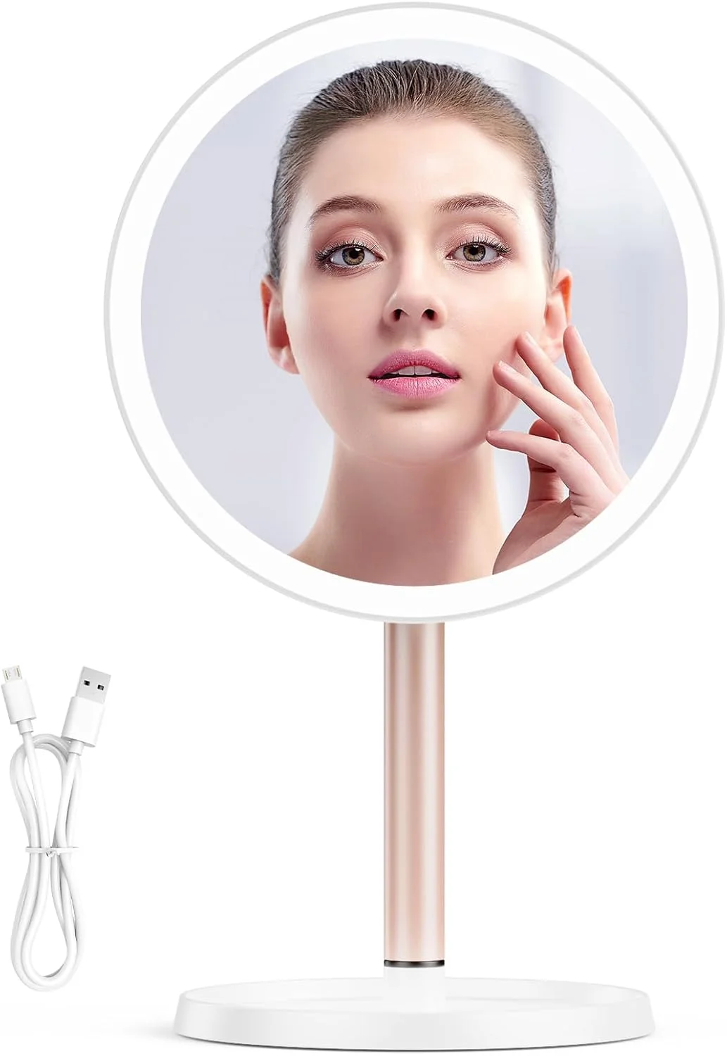 آینه آرایشی LED با نور، آینه رومیزی قابل تنظیم 8 اینچی شارژی با 3 حالت نورپردازی رنگی، دیمر صفحه لمسی، آینه چرخش 360 درجه، پایه جداشدنی، هدیه زنانه آینه آرایشی LED با نور، آینه رومیزی قابل تنظیم 8 اینچی شارژی با 3 حالت نورپردازی رنگی، دیمر صفحه لمسی، آینه چرخش 360 درجه، پایه جداشدنی، هدیه زنانه