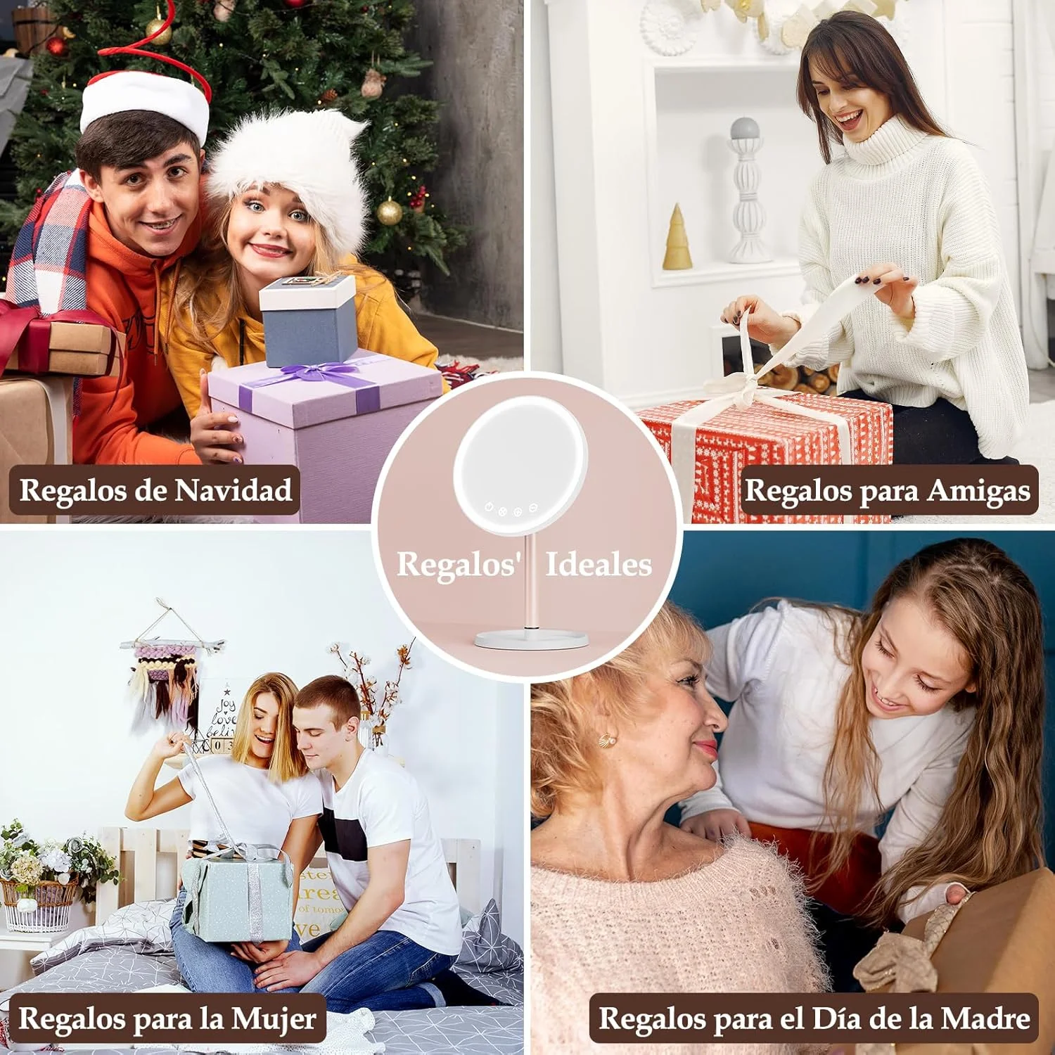 آینه آرایشی LED با نور، آینه رومیزی قابل تنظیم 8 اینچی شارژی با 3 حالت نورپردازی رنگی، دیمر صفحه لمسی، آینه چرخش 360 درجه، پایه جداشدنی، هدیه زنانه