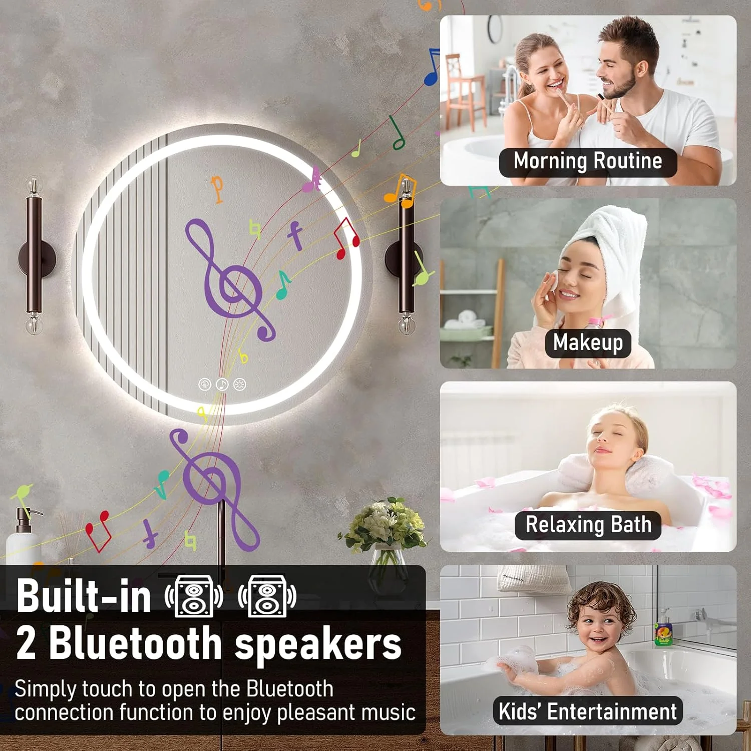 آینه حمام بلوتوثی Ratsamee با نورپردازی، آینه گرد 50 سانتی متری با نور، آینه دیواری با نورپردازی جلو، عملکرد ضد مه، دیمر دار، با 3 رنگ نور قابل تنظیم آینه حمام بلوتوثی Ratsamee با نورپردازی، آینه گرد 50 سانتی متری با نور، آینه دیواری با نورپردازی جلو، عملکرد ضد مه، دیمر دار، با 3 رنگ نور قابل تنظیم