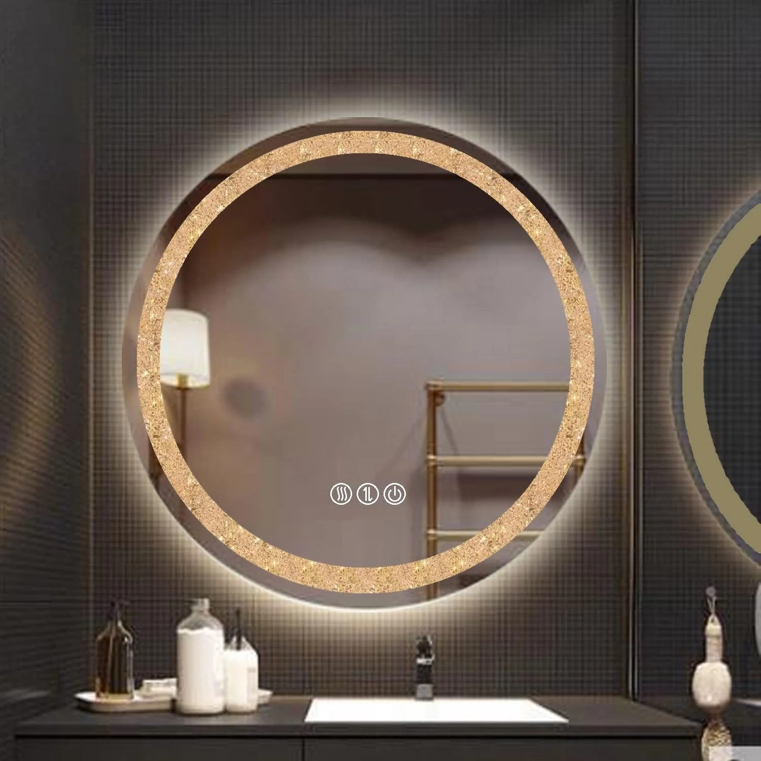 آینه گرد کریستالی LED با نور پس زمینه QYzblbang، آینه هوشمند 60 سانتیمتری برای روشویی، 3 رنگ نور، ضد بخار، نور قابل تنظیم و ضد آب، مناسب برای اتاق خواب، هتل و آرایش آینه گرد کریستالی LED با نور پس زمینه QYzblbang، آینه هوشمند 60 سانتیمتری برای روشویی، 3 رنگ نور، ضد بخار، نور قابل تنظیم و ضد آب، مناسب برای اتاق خواب، هتل و آرایش