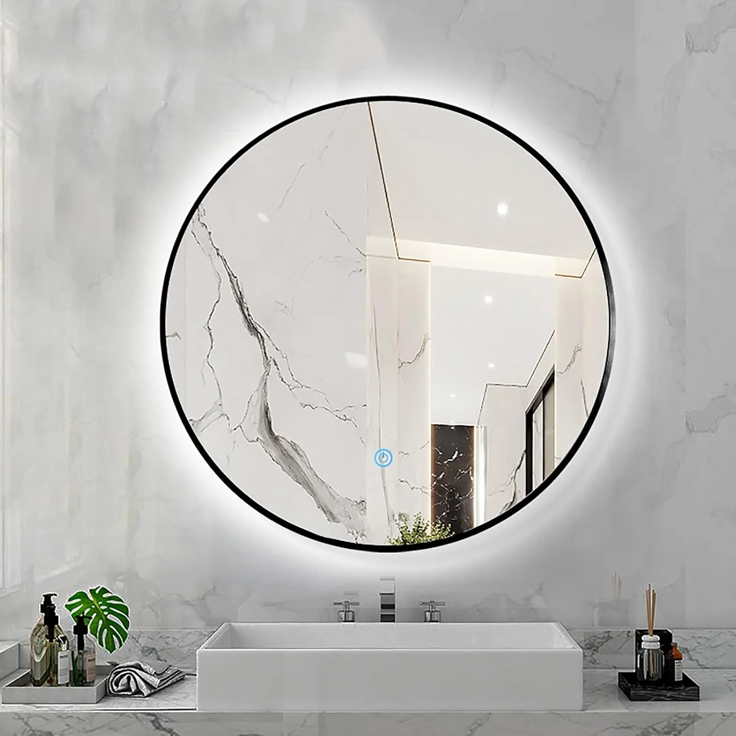 آینه حمام گرد نورانی RAFCAR با حسگر لمسی، عملکرد کم نور سه رنگ، آینه آرایشی LED با نور پس زمینه نصب شده روی دیوار با قاب آلیاژ آلومینیوم آینه حمام گرد نورانی RAFCAR با حسگر لمسی، عملکرد کم نور سه رنگ، آینه آرایشی LED با نور پس زمینه نصب شده روی دیوار با قاب آلیاژ آلومینیوم