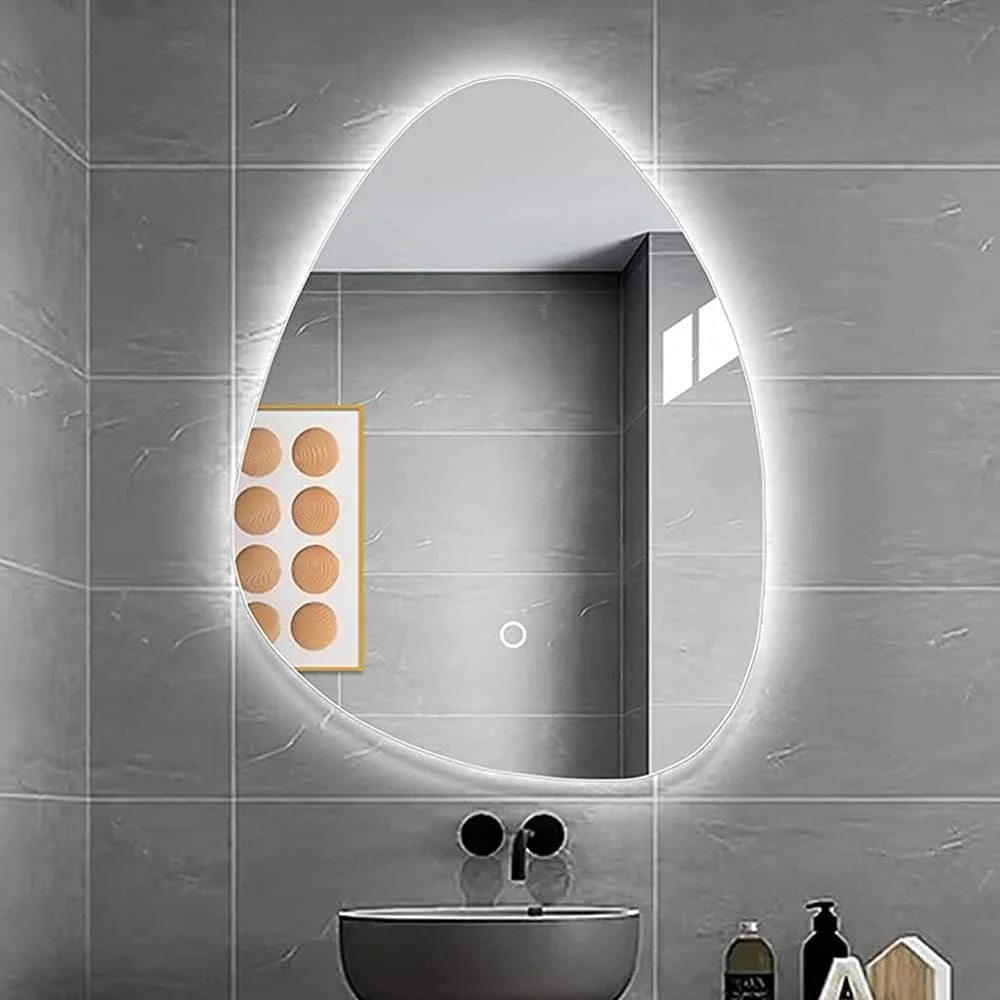 آینه حمام QIVGXBO، آینه آرایشی نامنظم LED لمسی، آینه روشویی نور پس زمینه دار، دیواری، ضد آب 500x700 میلی متر Leunlee