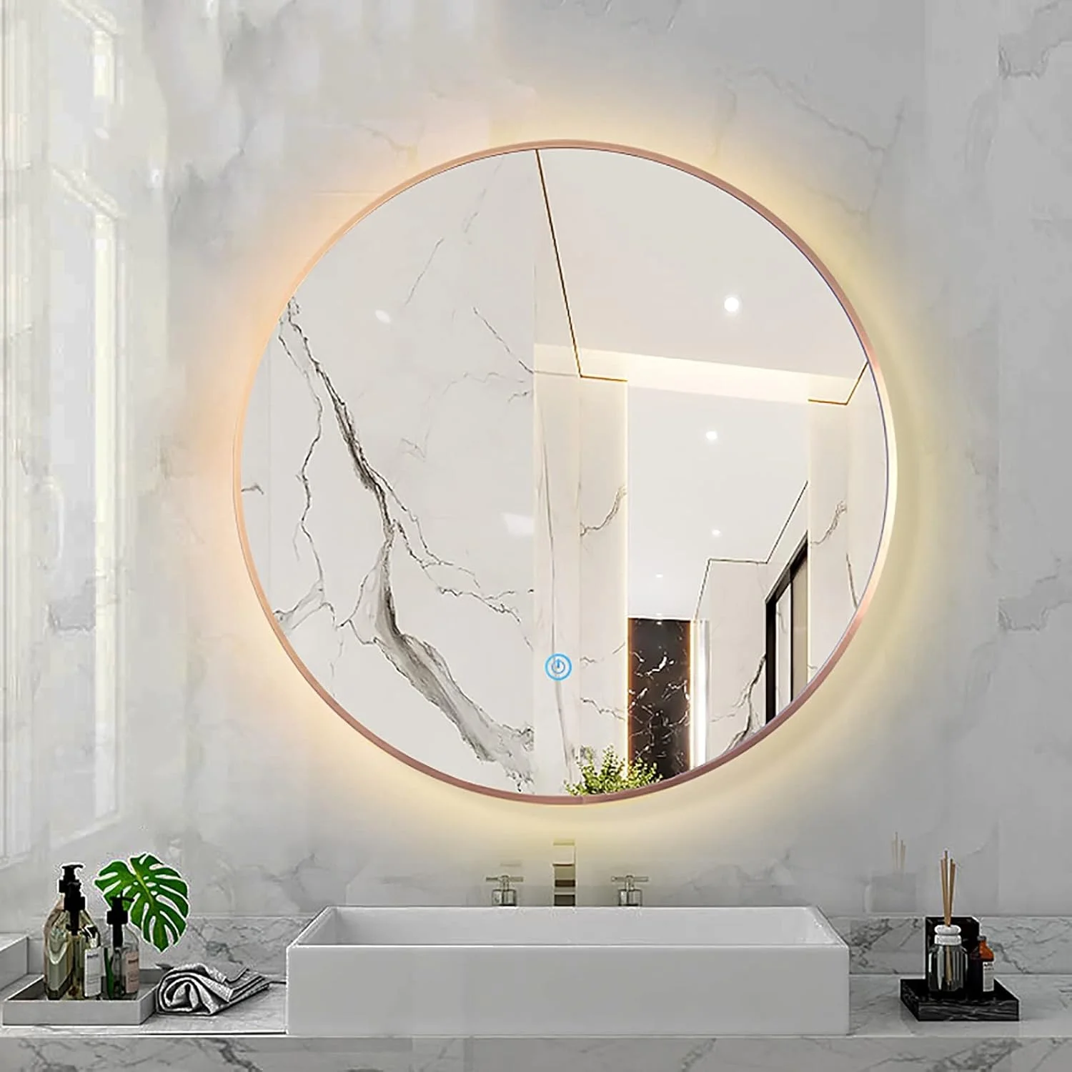 آینه حمام گرد نورانی RAFCAR با حسگر لمسی، عملکرد کم نور سه رنگ، آینه آرایشی LED با نور پس زمینه نصب شده روی دیوار با قاب آلیاژ آلومینیوم آینه حمام گرد نورانی RAFCAR با حسگر لمسی، عملکرد کم نور سه رنگ، آینه آرایشی LED با نور پس زمینه نصب شده روی دیوار با قاب آلیاژ آلومینیوم