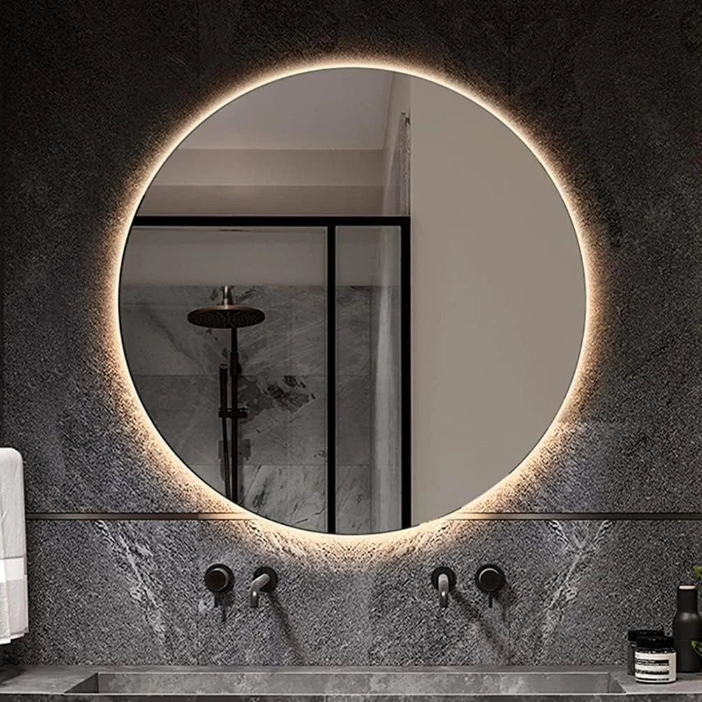 آینه گرد بدون قاب QIVGXBO برای حمام، آینه آرایشی LED با نور پس زمینه، دارای پد ضد بخار، آینه بزرگ دیواری با نور پس زمینه Leunlee