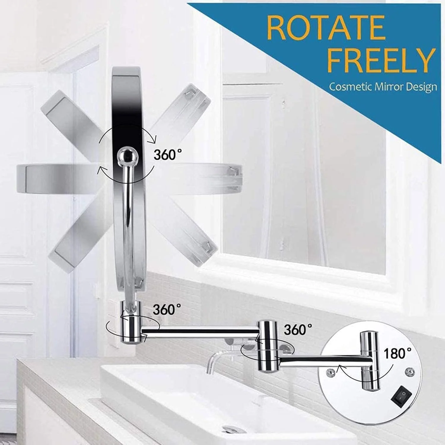 آینه تاشو دیواری دستشویی/حمام/روشویی QIVGXBO مدل Leunlee