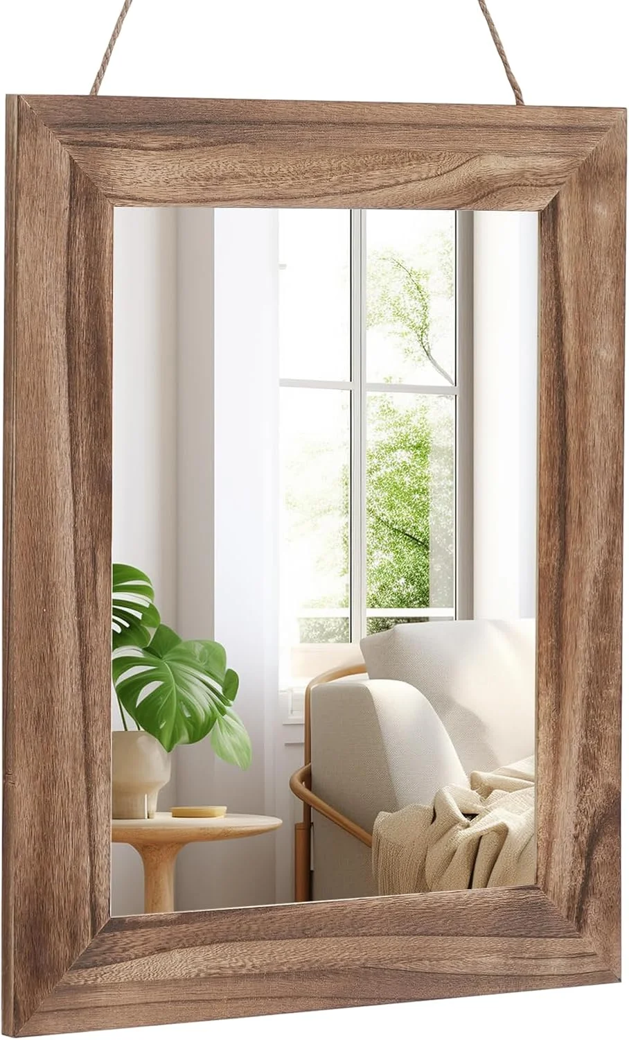 آینه دیواری QDSSDECO با ابعاد 40x50 سانتی متر، دکوراسیون خانه روستایی، آینه مستطیلی آویز برای حمام، روشویی، اتاق خواب، ورودی، اتاق نشیمن، قهوه ای