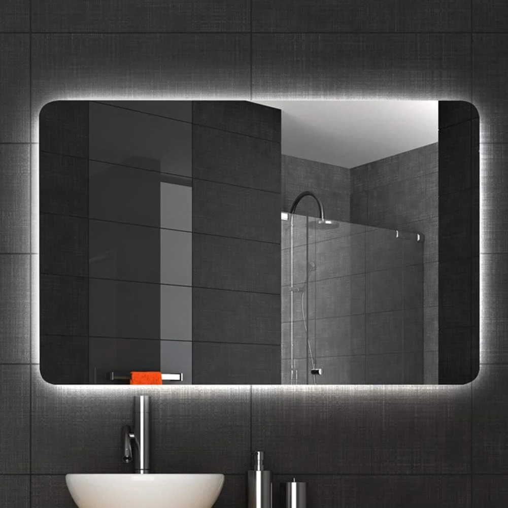 آینه حمام QDDVGTGDS، آینه حمام بزرگ نور پس زمینه دار 61x79 سانتی متر، آینه آرایش LED نصب شده روی دیوار، آویز افقی، ضد مه الکترونیکی