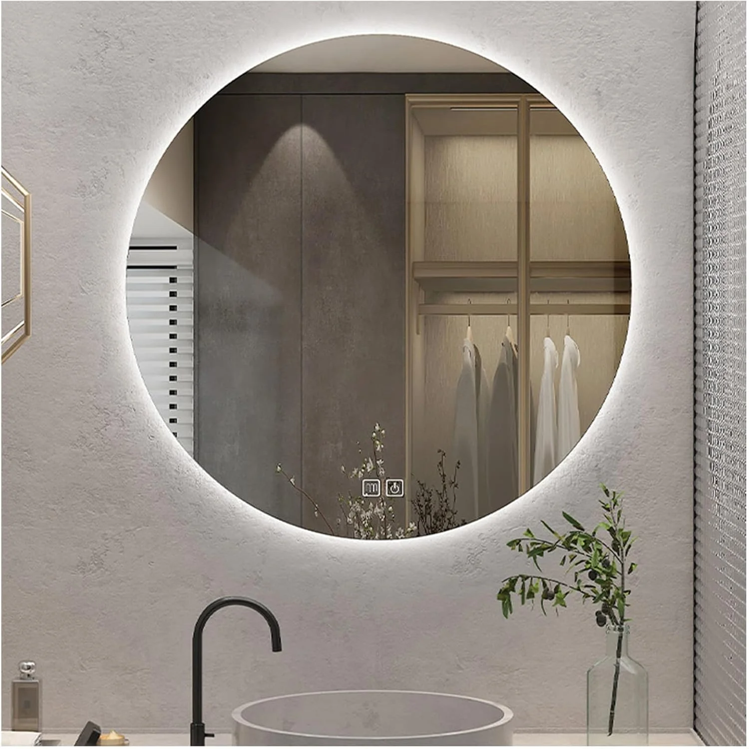 QDDVGTGDS Bathroom Mirror mirror Round Smartbathroom Mirrors Anti-fog Wall Mounted Mirror with Lights Safety Explosion Proof Lighted Mirror Adjustable Tri-color Lighted Makeup Mir