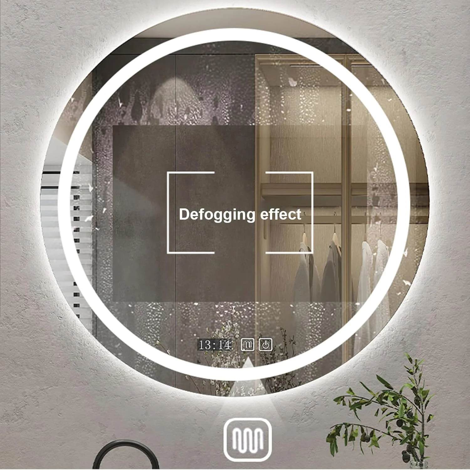 QDDVGTGDS Bathroom Mirror mirror Round Smartbathroom Mirrors Anti-fog Wall Mounted Mirror with Lights Safety Explosion Proof Lighted Mirror Adjustable Tri-color Lighted Makeup Mir