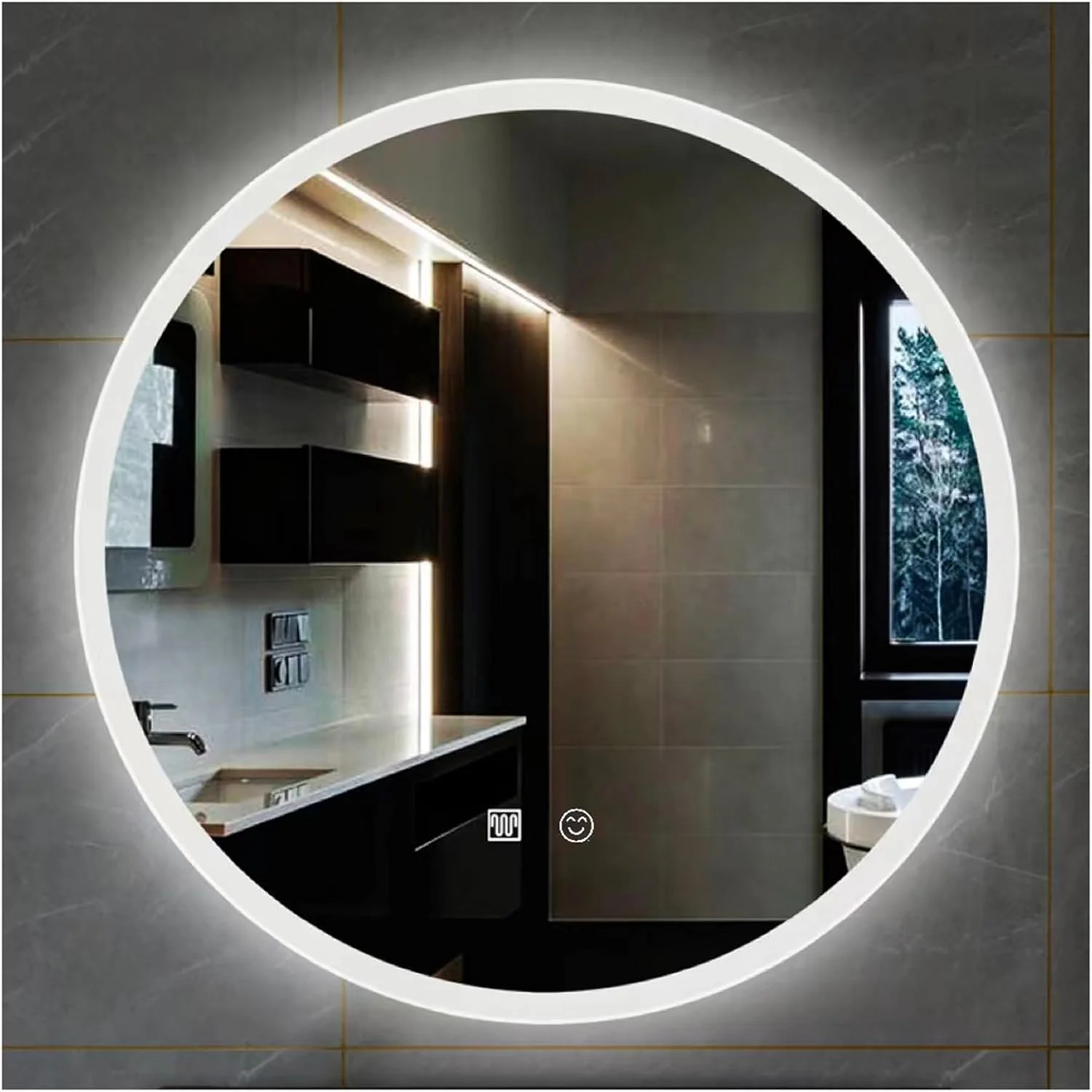 QDDVGTGDS Bathroom Mirror mirror Round Wall Mirror LED Illuminated Decorative Mirror Anti-fog Bathroom Mirrors Tri-color Light Adjustable Makeup Mirror Dual Touch Switch HD Silver