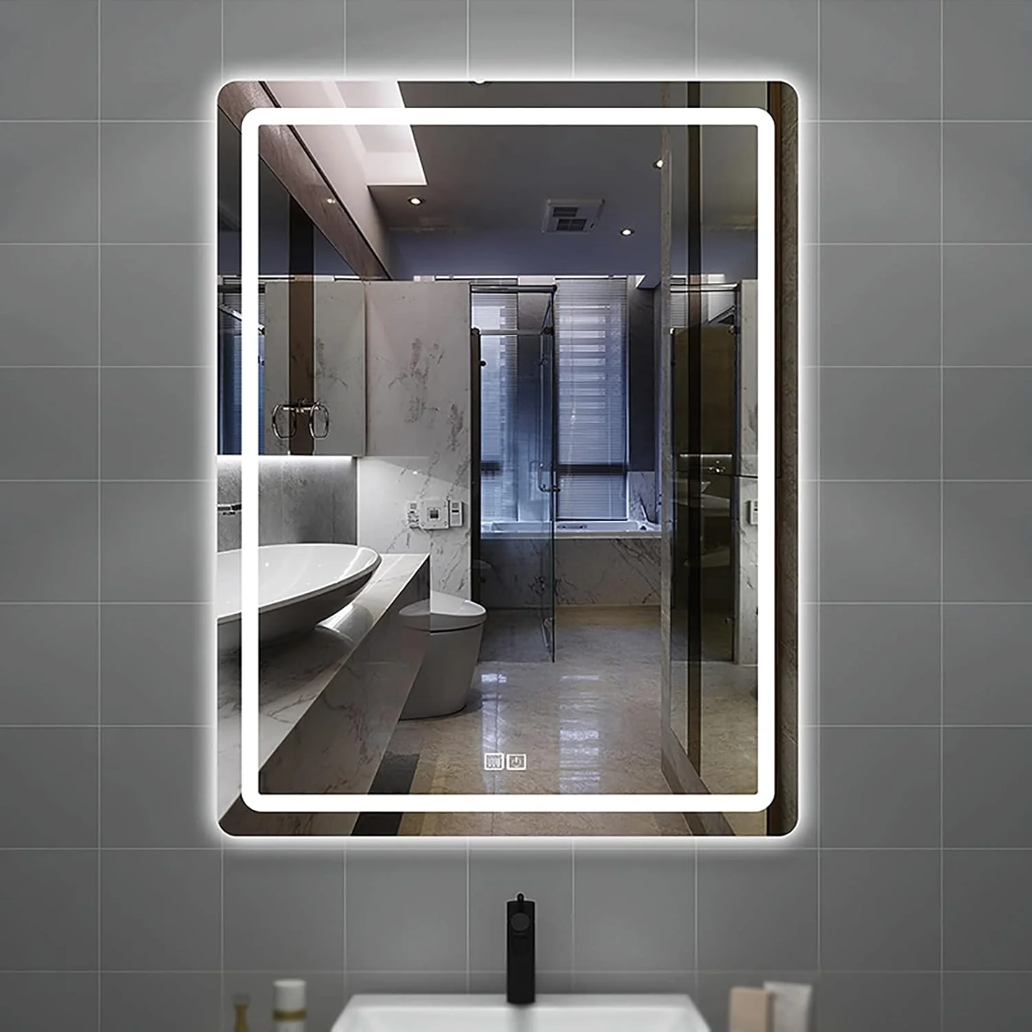 آینه مستطیلی حمام QDDVGTGDS با نورپردازی LED، آینه دیواری با کلید لمسی، ضد بخار، نور سفید، آینه دیواری LED، صرفه جویی در انرژی، نصب شده روی دیوار