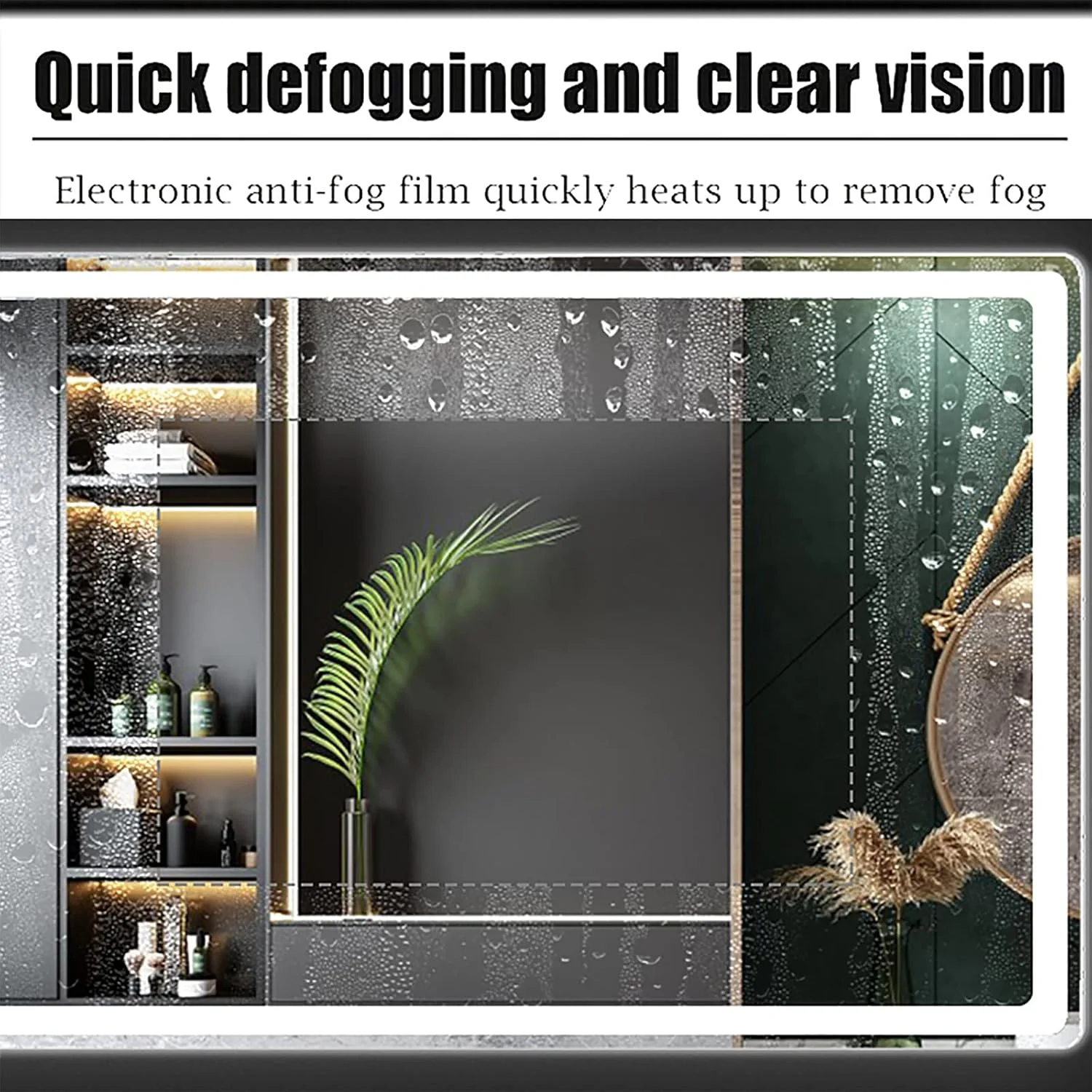 آینه مستطیلی حمام QDDVGTGDS با نورپردازی LED، آینه دیواری با کلید لمسی، ضد بخار، نور سفید، آینه دیواری LED، صرفه جویی در انرژی، نصب شده روی دیوار