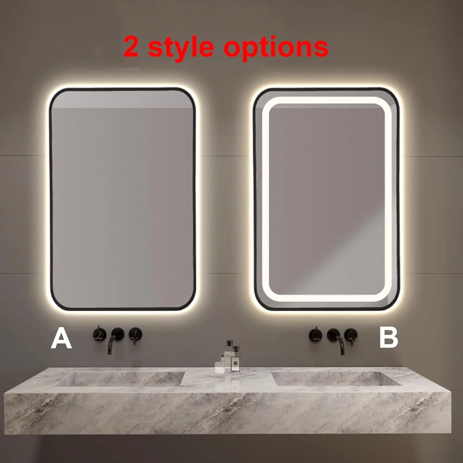 QDDVGTGDS Bathroom Mirror Frame Wall Mounted Mirror, LED Bathroom Mirror With Metal Frame, Rectangular Decorative Wall Mirror, Black Aluminum Alloy Framed Makeup Mirror, 3-color Di