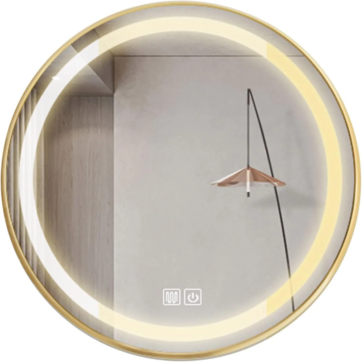 آینه دیواری قاب دار حمام QDDVGTGDS، آینه گرد ال ای دی بدون سوراخ کاری 500x500 میلی متر، قاب طلایی با آینه روشویی دیواری با کنترل لمسی آینه دیواری قاب دار حمام QDDVGTGDS، آینه گرد ال ای دی بدون سوراخ کاری 500x500 میلی متر، قاب طلایی با آینه روشویی دیواری با کنترل لمسی